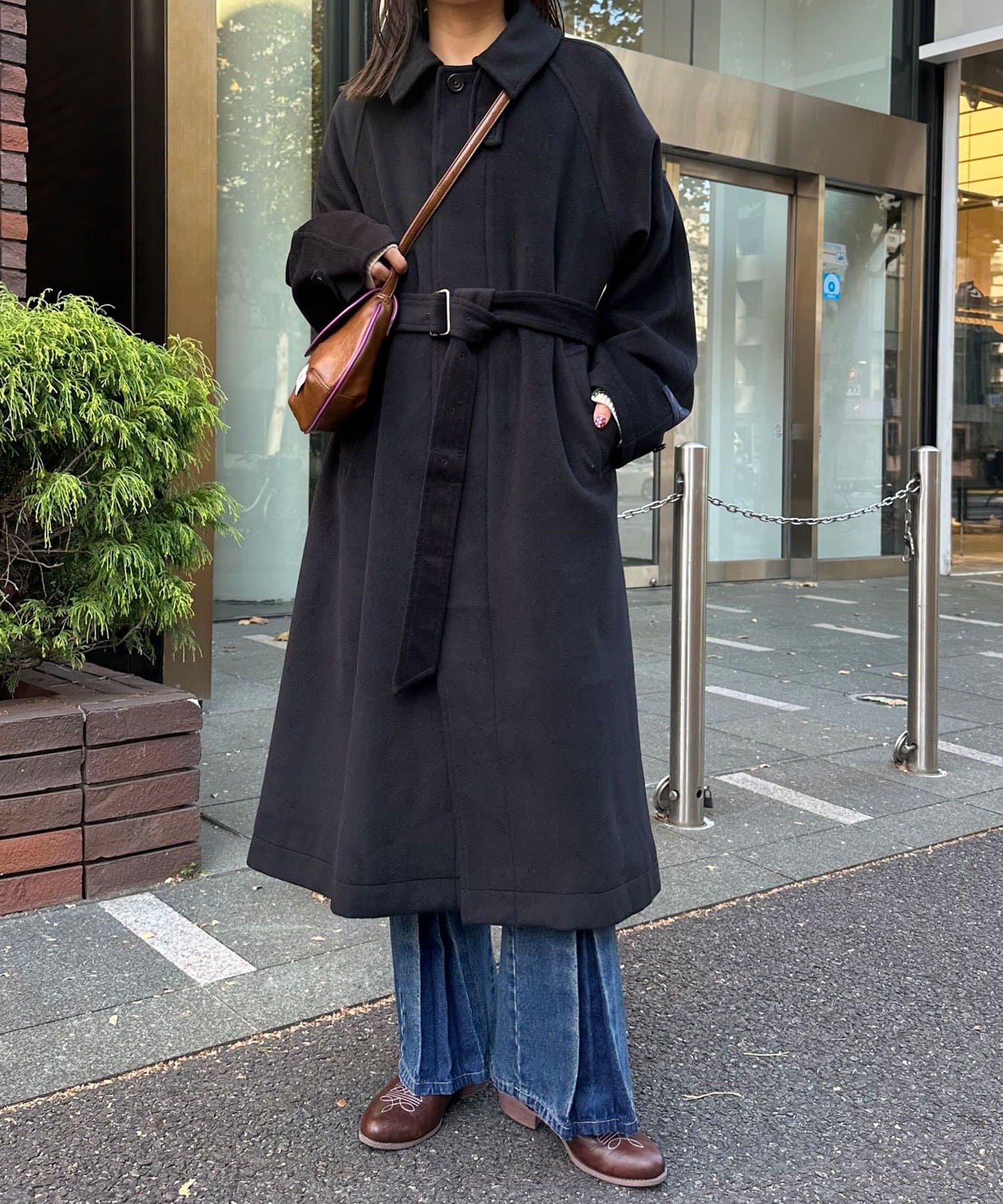 CIAOPANIC(チャオパニック) ウール混ベルテッドステンカラーコート