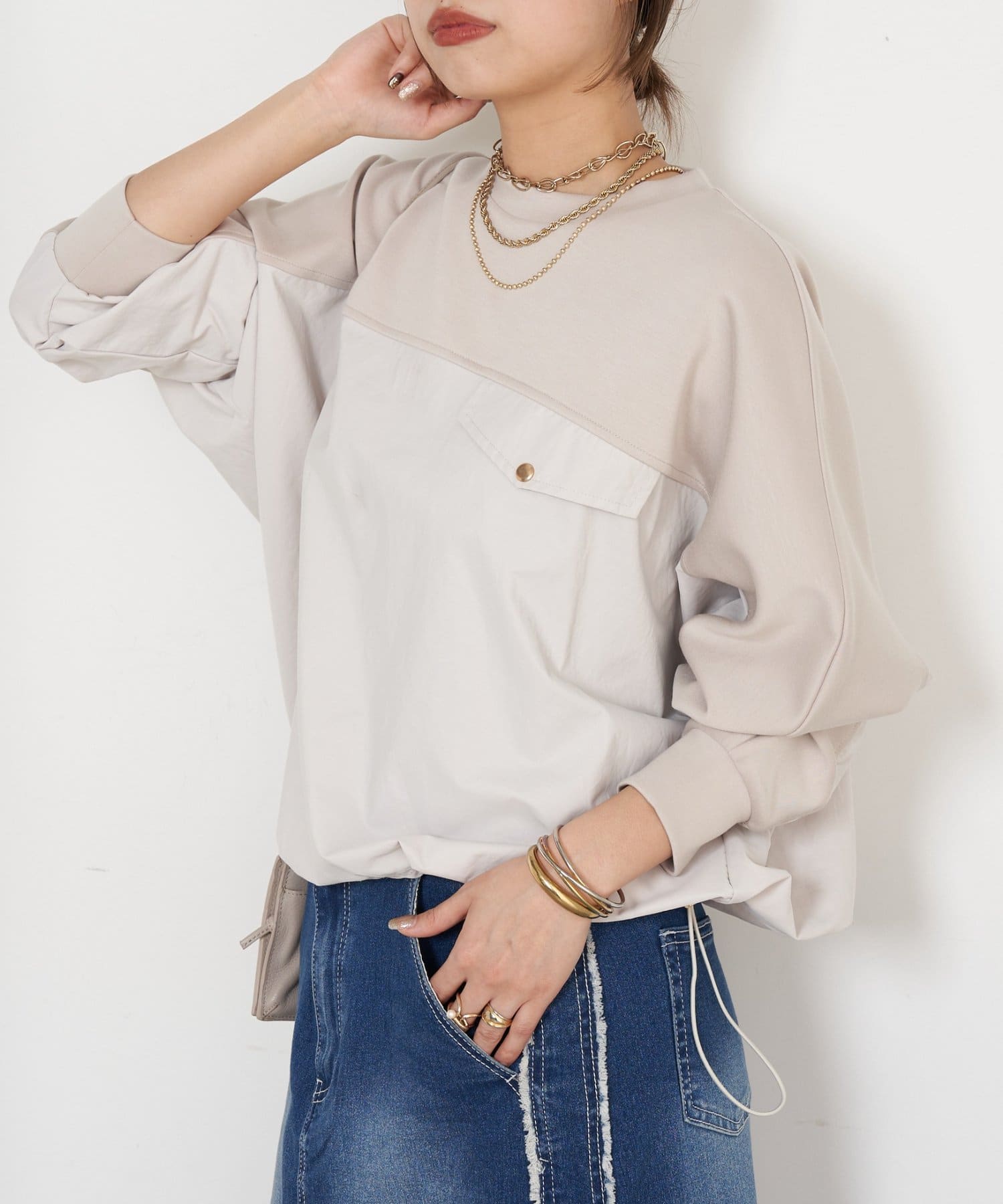 Jena　espace merveilleux(ジェナ　エスパスメルヴェイユ) 【1枚で様になる／ラクチン綺麗】フハク切替ダンボールカットソー