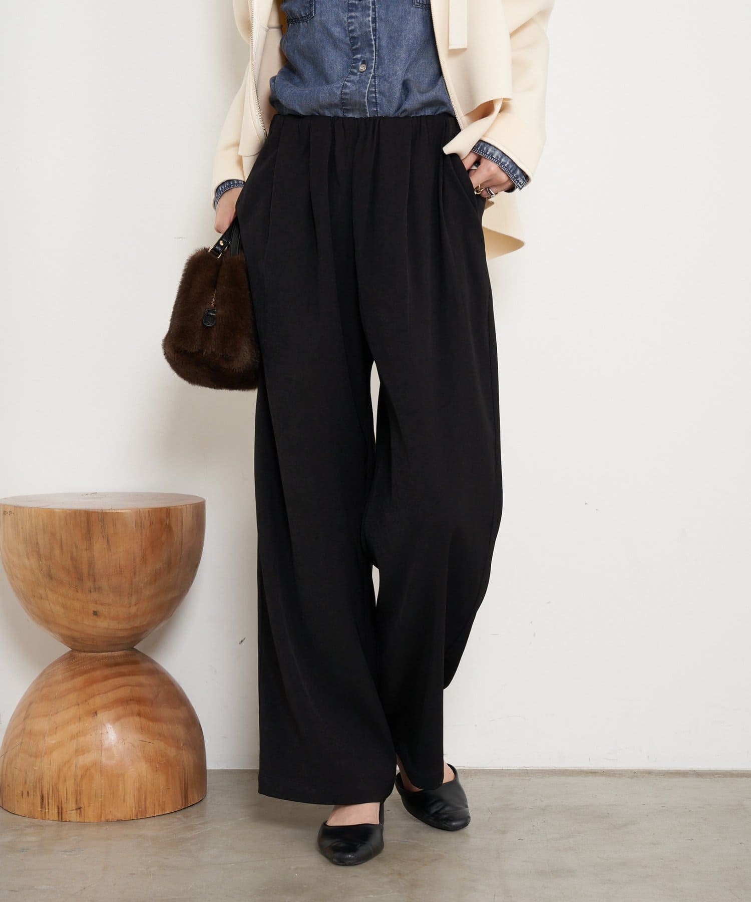 Jena　espace merveilleux(ジェナ　エスパスメルヴェイユ) 【ゆるっと美シルエット】ウエストギャザーワイドパンツ