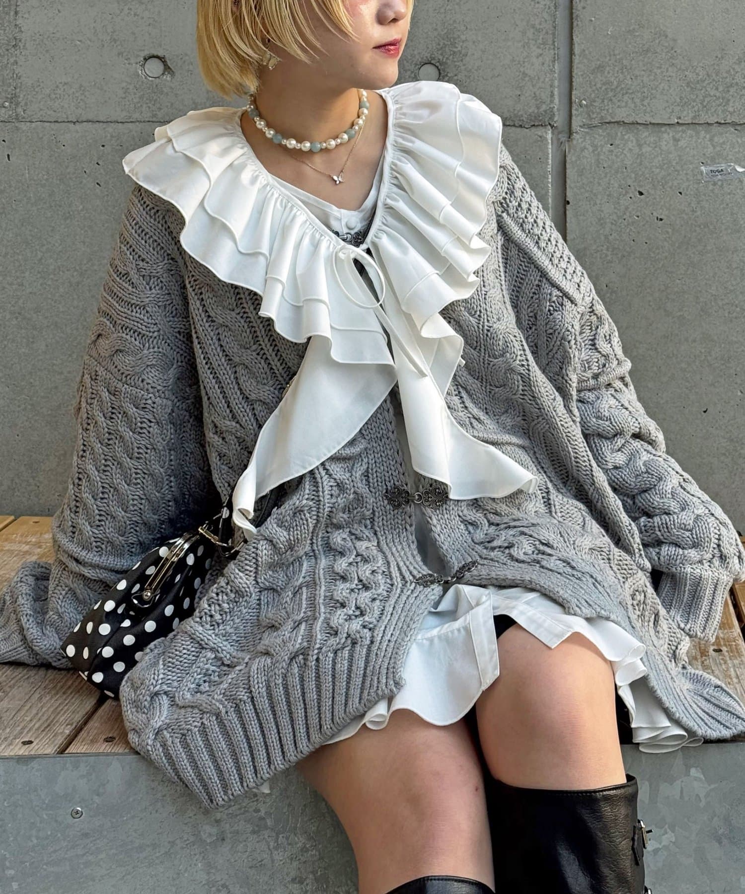 CIAOPANIC(チャオパニック) パッチワークチロリアンケーブルカーディガン