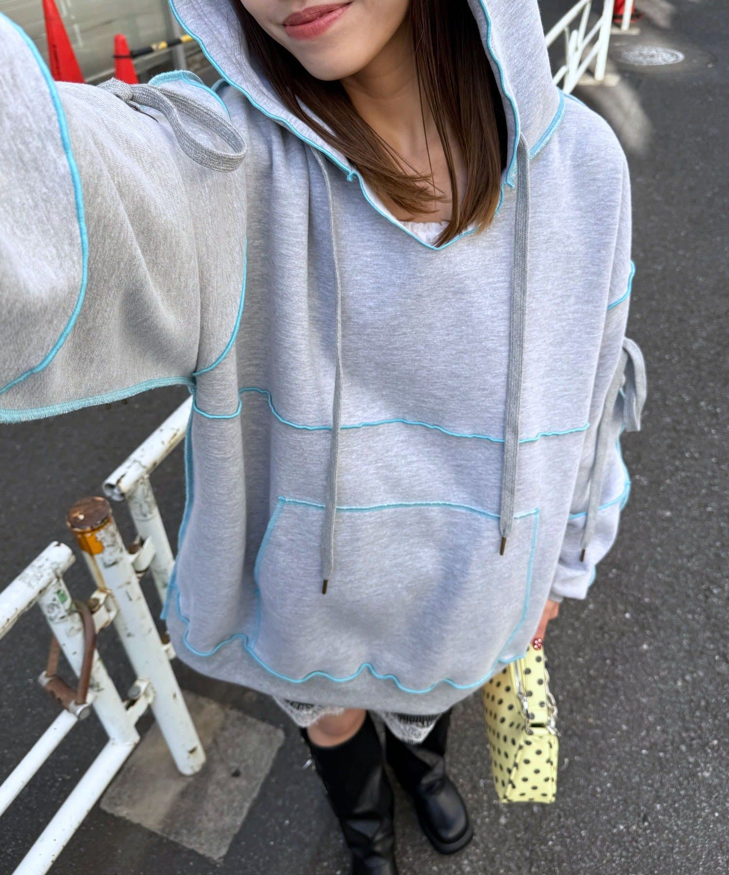 CIAOPANIC(チャオパニック) 裏起毛レースアップスリーブメローパーカー