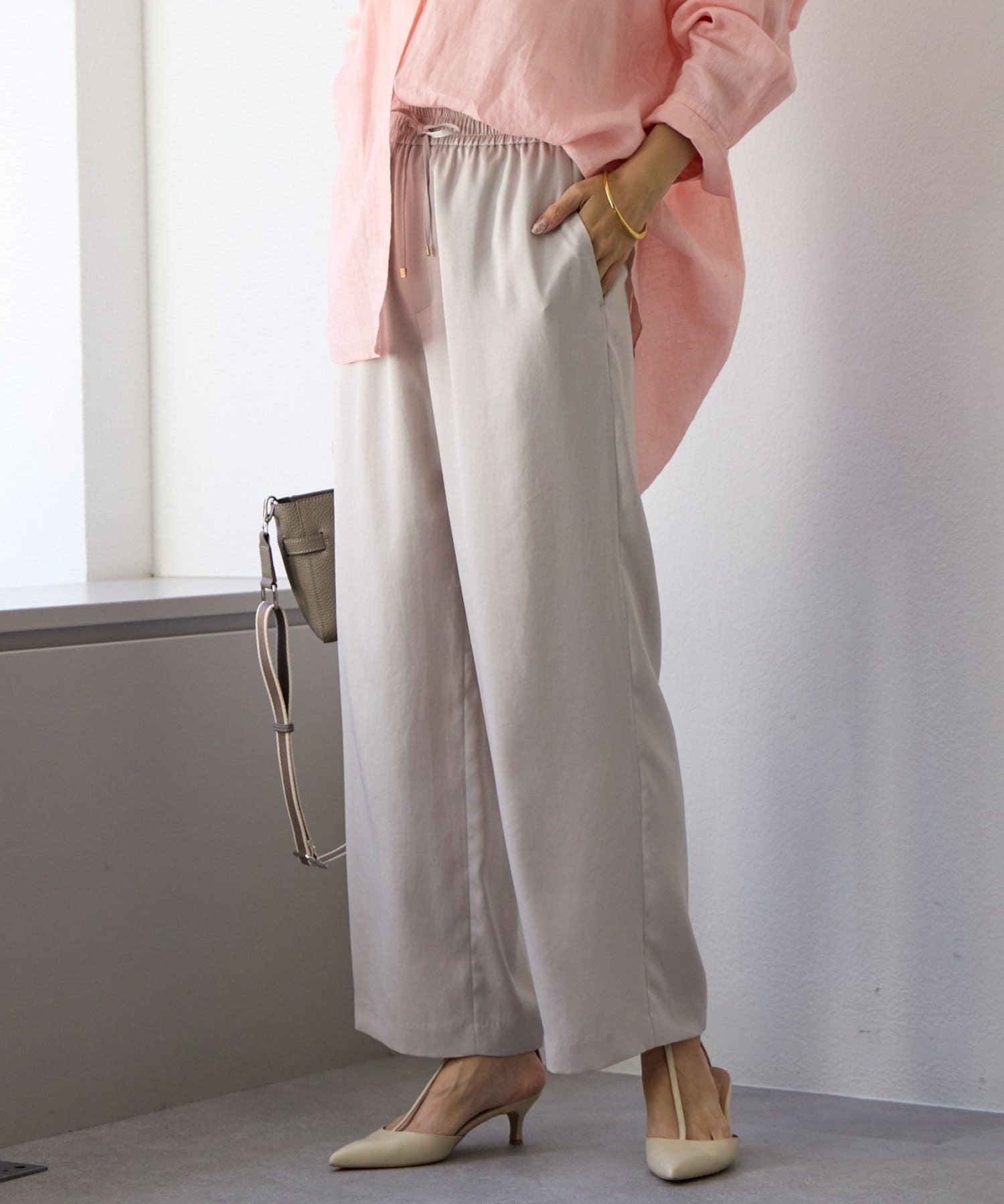 RIVE DROITE(リヴドロワ) 予約【上品な光沢】サテンツイルイージーパンツ