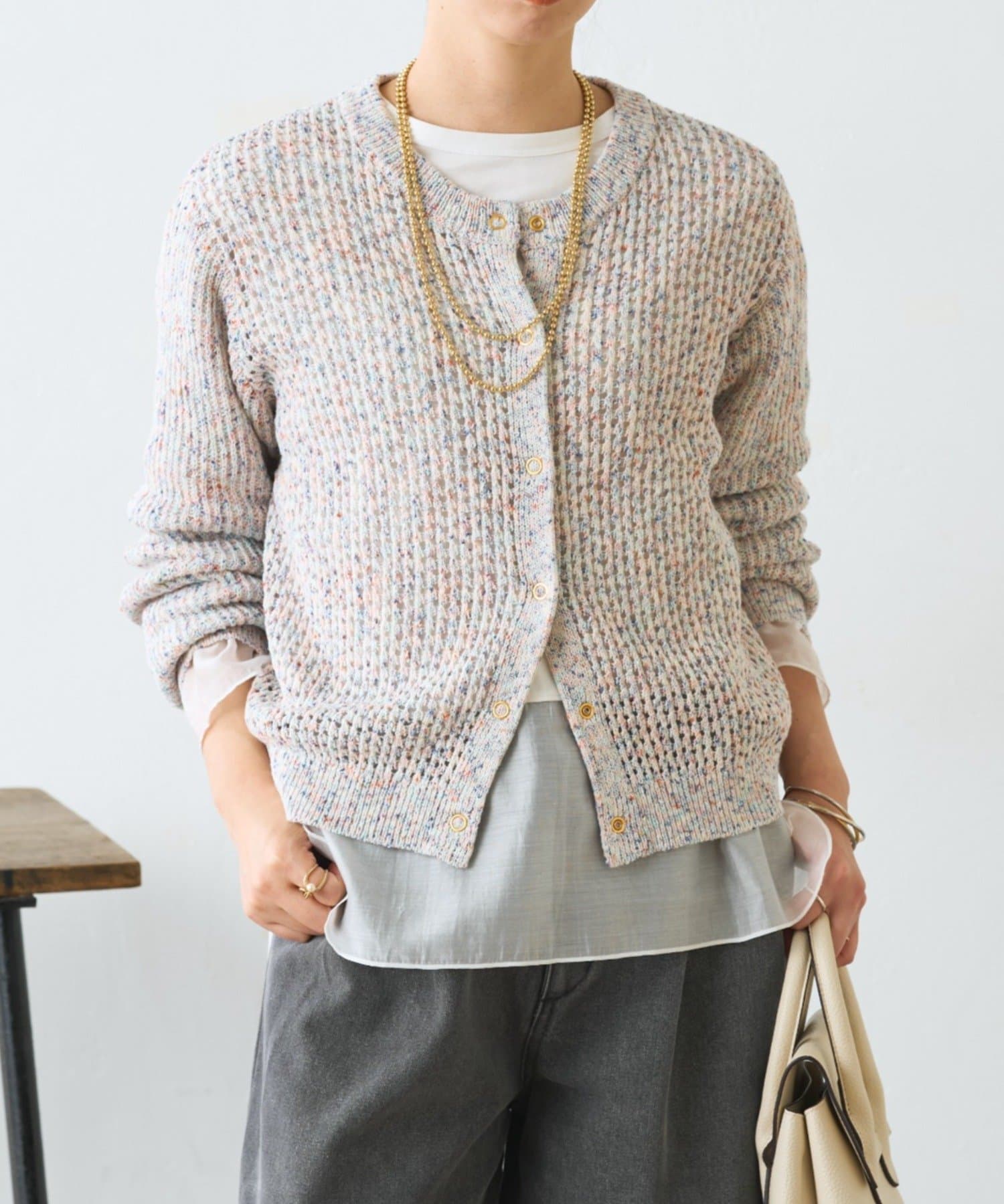 Jena　espace merveilleux(ジェナ　エスパスメルヴェイユ) ミックスカラーメッシュカーディガン