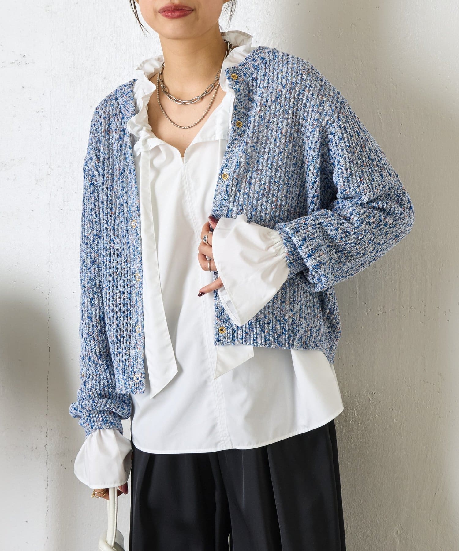 Jena　espace merveilleux(ジェナ　エスパスメルヴェイユ) ミックスカラーメッシュカーディガン