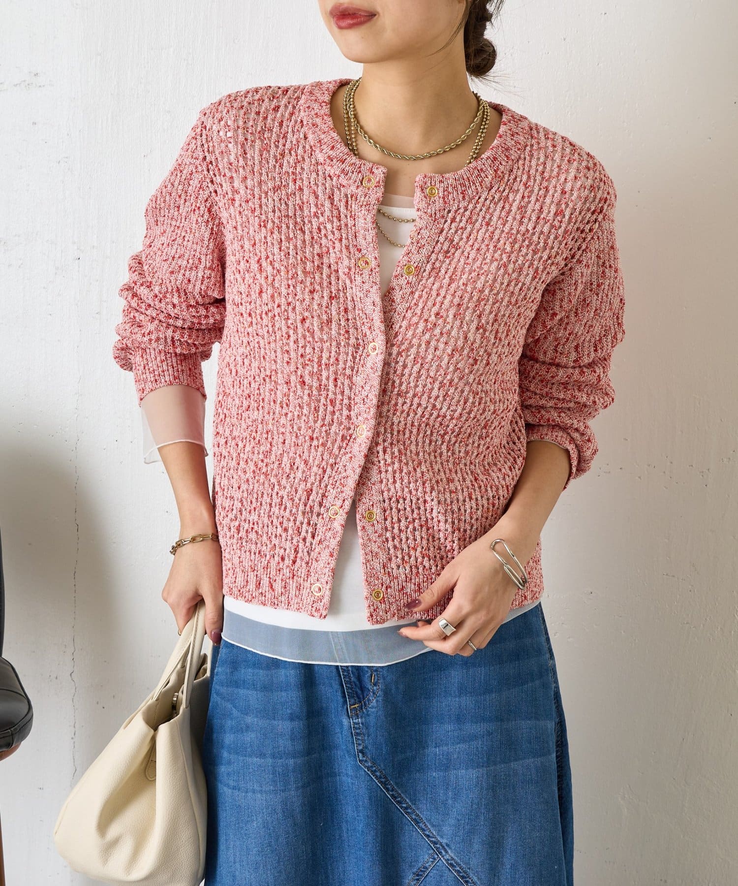 Jena　espace merveilleux(ジェナ　エスパスメルヴェイユ) ミックスカラーメッシュカーディガン