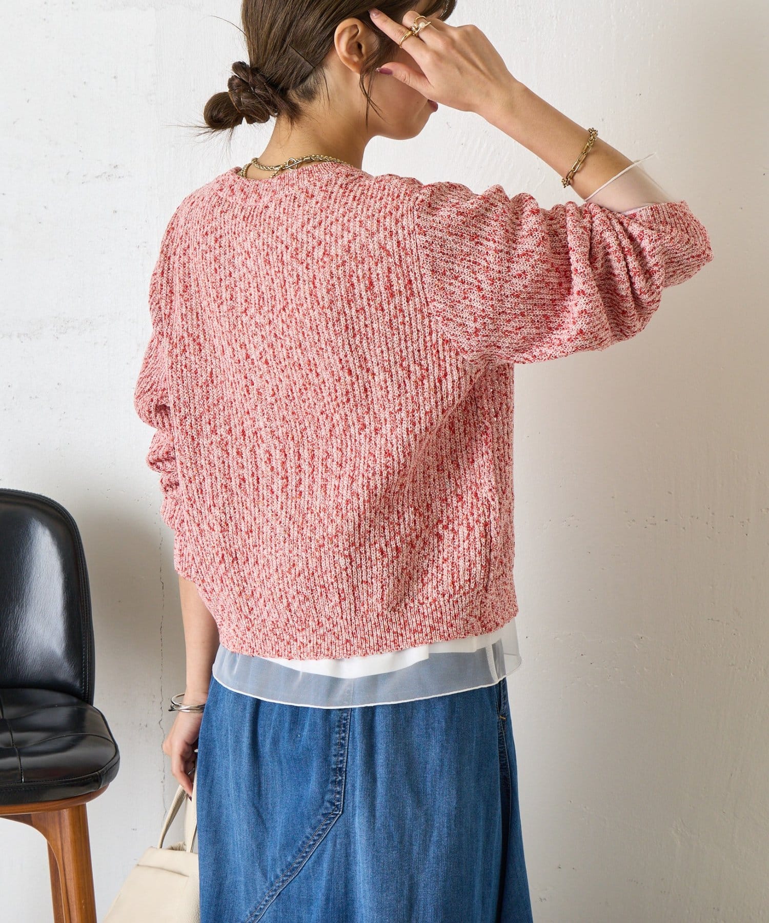 Jena　espace merveilleux(ジェナ　エスパスメルヴェイユ) ミックスカラーメッシュカーディガン