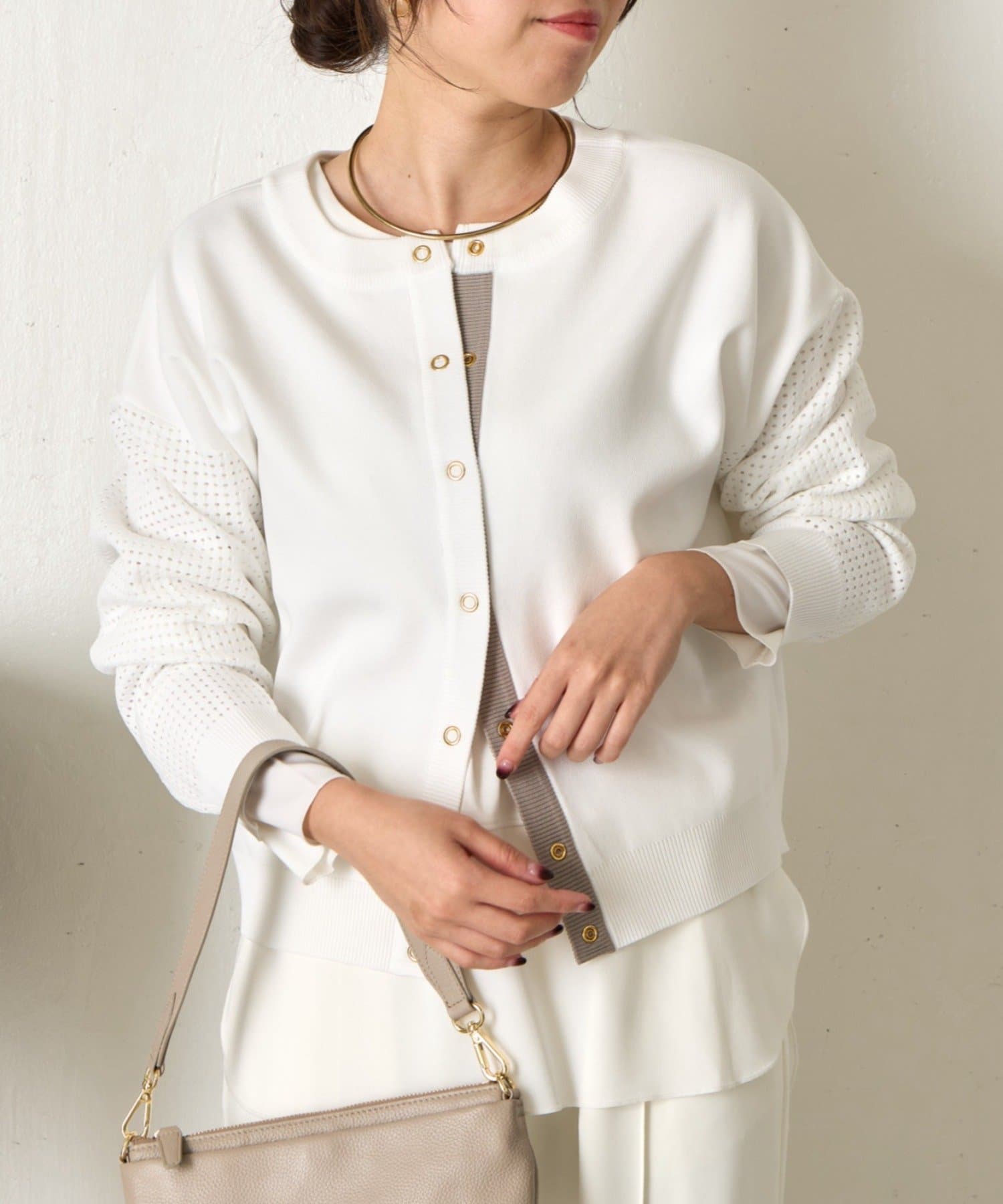 Jena　espace merveilleux(ジェナ　エスパスメルヴェイユ) ビハイ袖メッシュ2WAYカーディガン