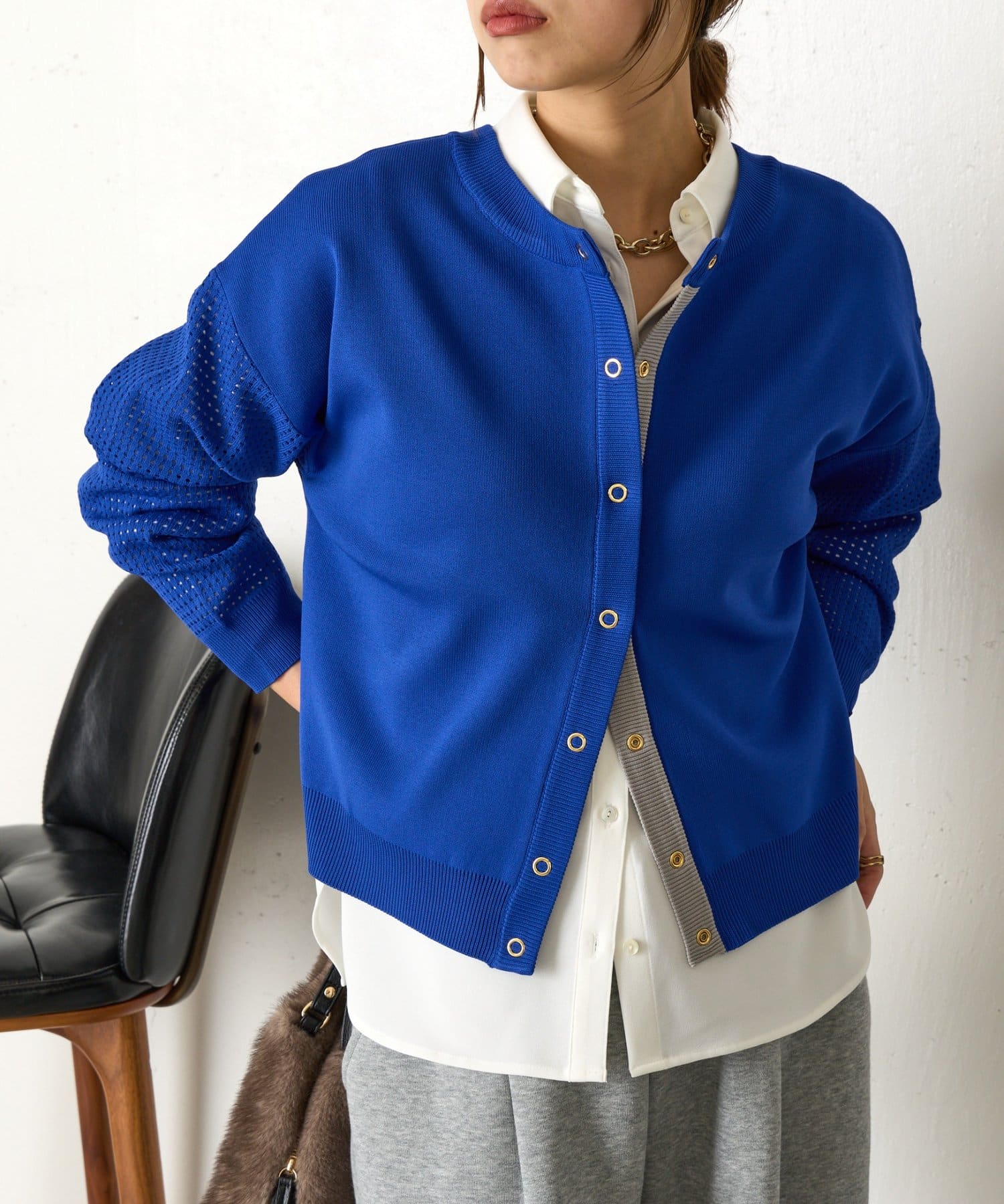 Jena　espace merveilleux(ジェナ　エスパスメルヴェイユ) ビハイ袖メッシュ2WAYカーディガン