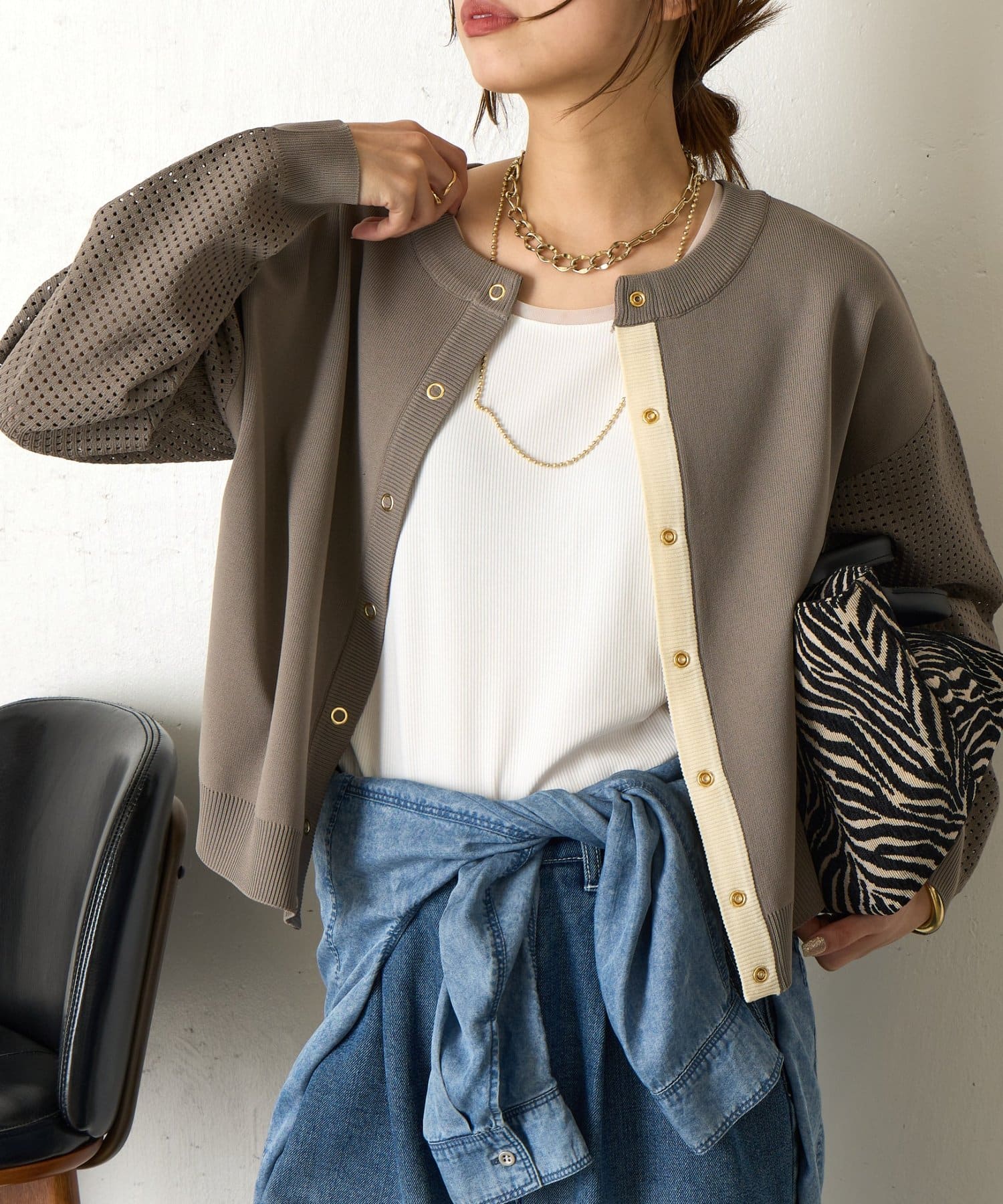 Jena　espace merveilleux(ジェナ　エスパスメルヴェイユ) ビハイ袖メッシュ2WAYカーディガン