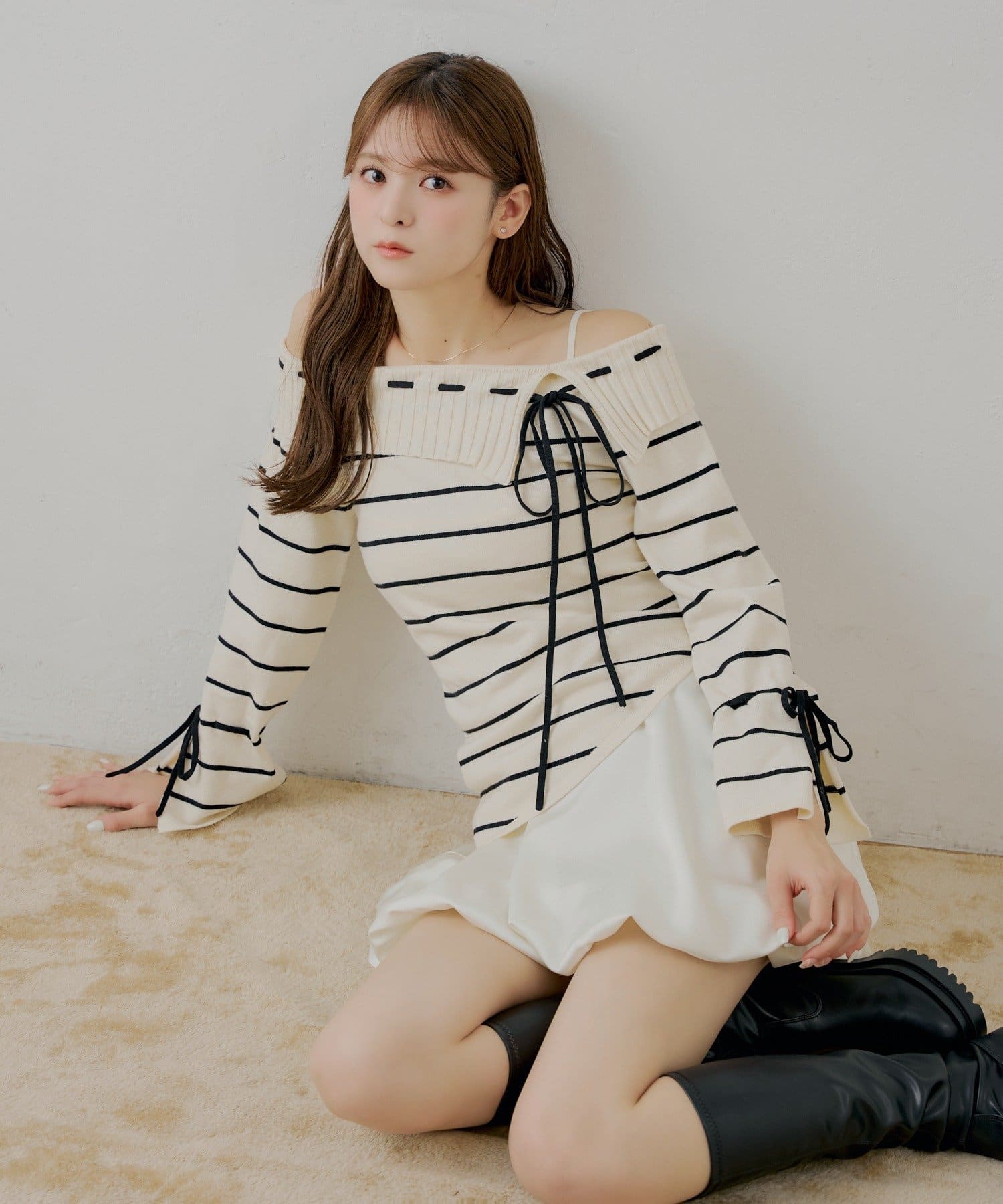 Chico(チコ) ワンショルニット+バルーンワンピースセット