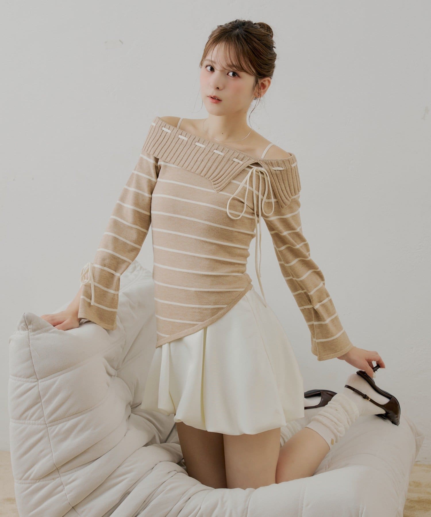 Chico(チコ) ワンショルニット+バルーンワンピースセット