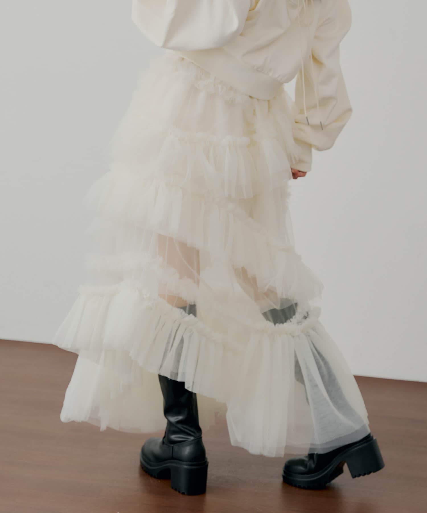 Chico(チコ) 【SALON by Chico】ランダムチュールフレアスカート