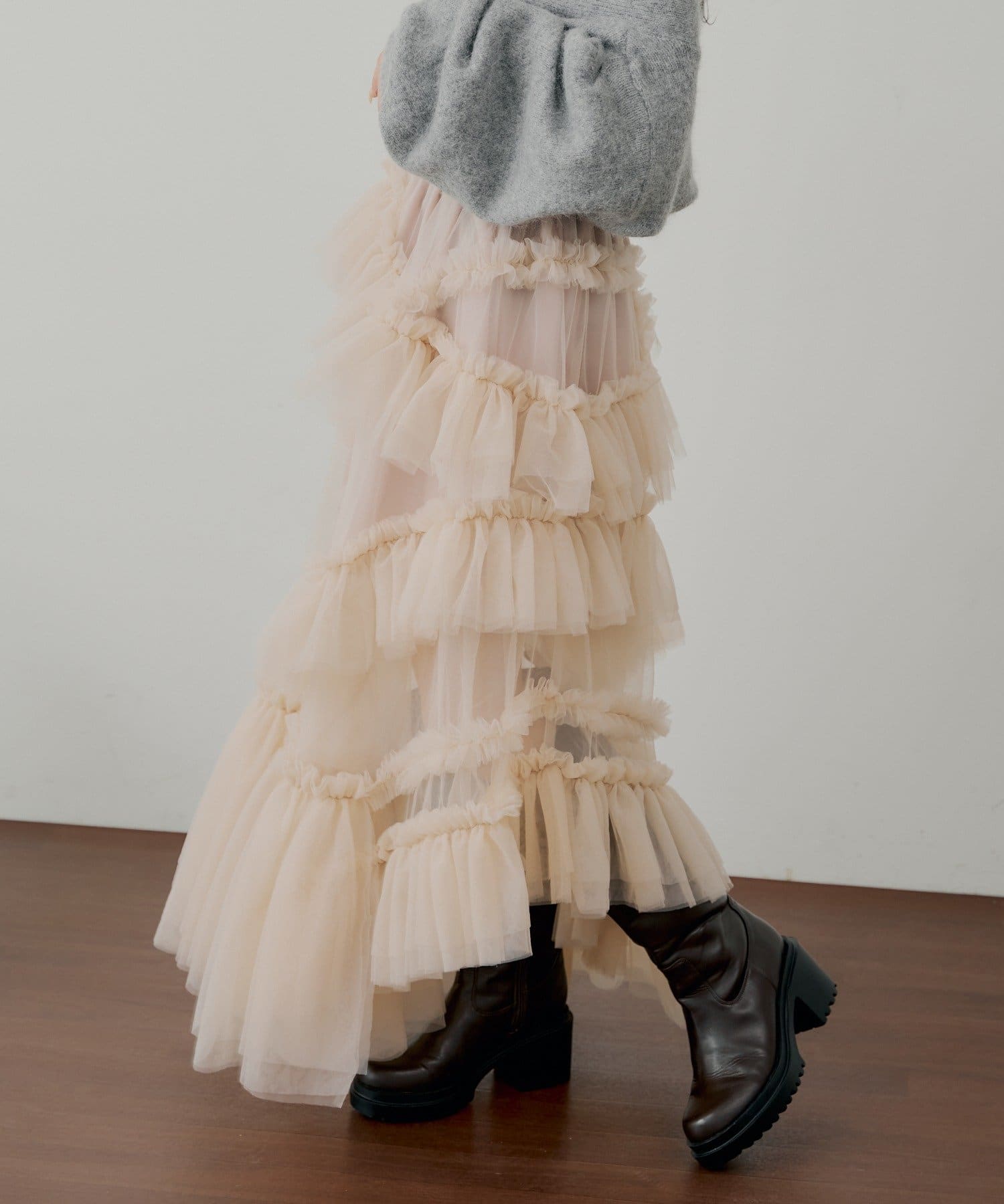 Chico(チコ) 【SALON by Chico】ランダムチュールフレアスカート