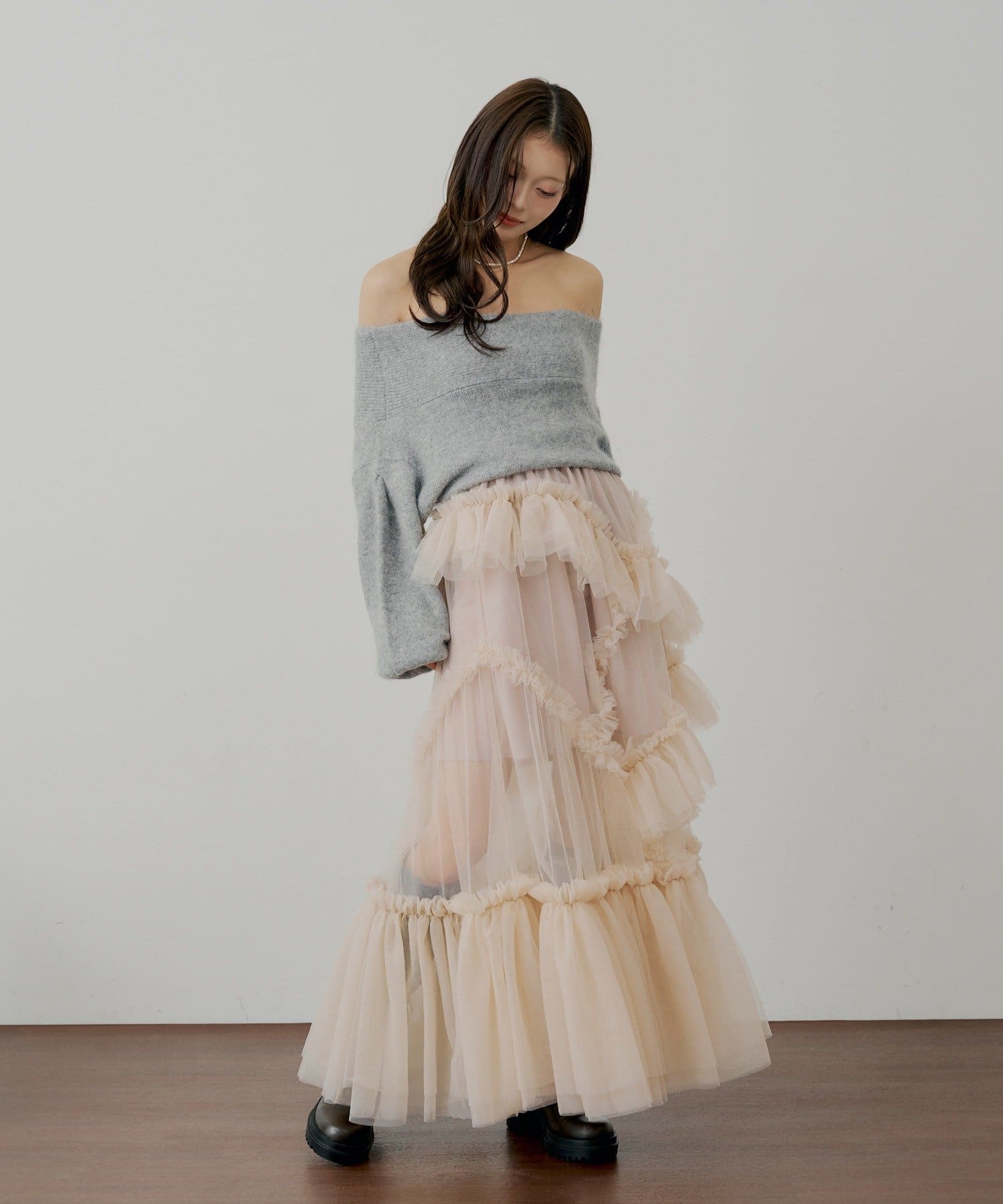 Chico(チコ) 【SALON by Chico】ランダムチュールフレアスカート