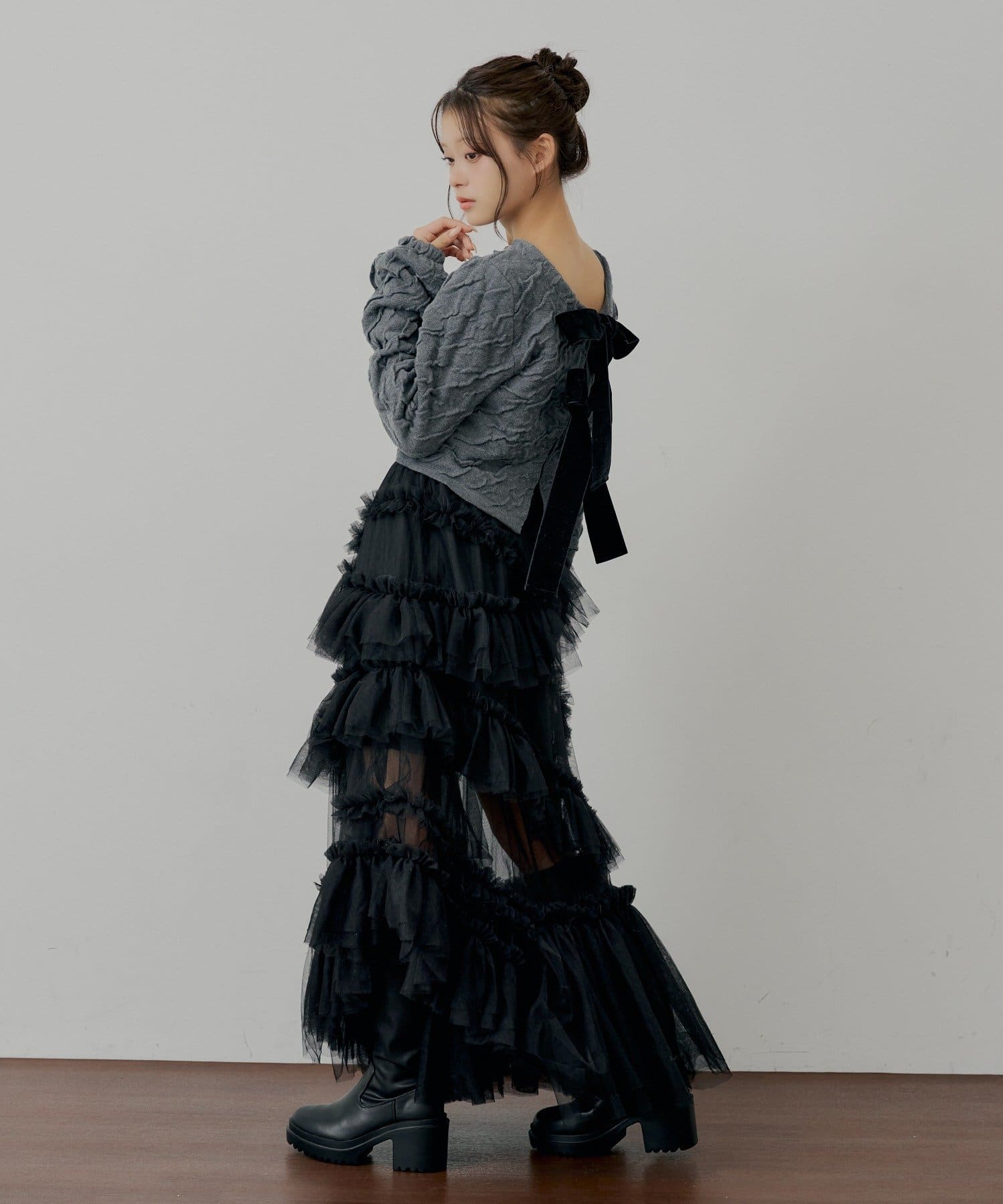 Chico(チコ) 【SALON by Chico】ランダムチュールフレアスカート