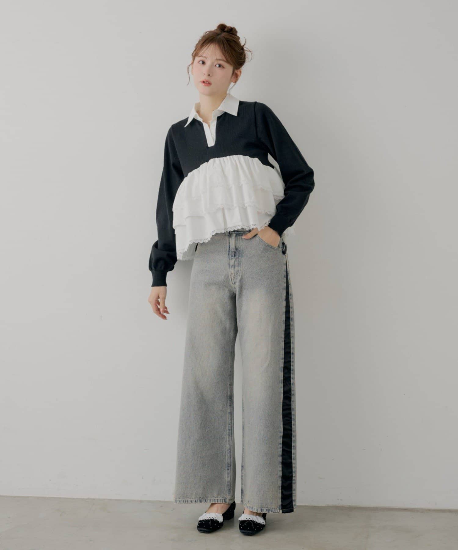 Chico(チコ) 【SALON by Chico】フリルデザインリボンバレエシューズ