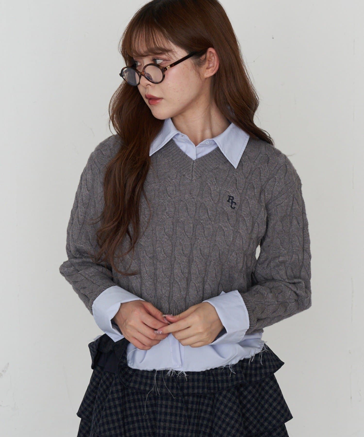 RAY CASSIN(レイカズン) シャツ襟ケーブルニット