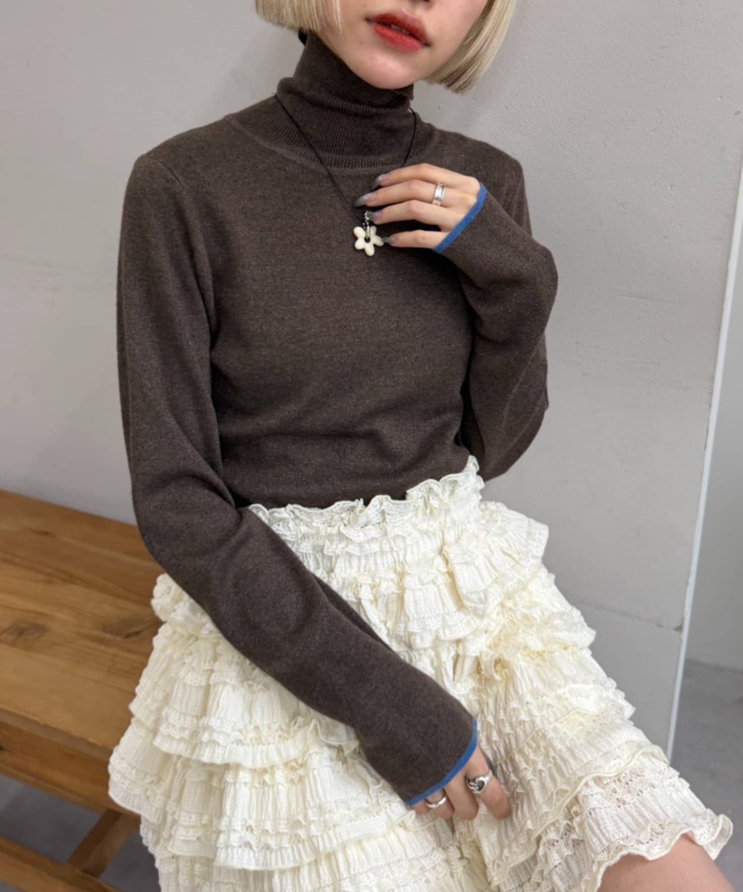 w closet(ダブルクローゼット) 配色ラメタートルニット