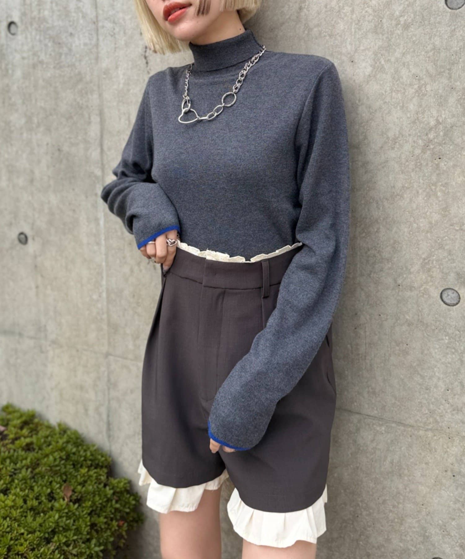 w closet(ダブルクローゼット) 配色ラメタートルニット