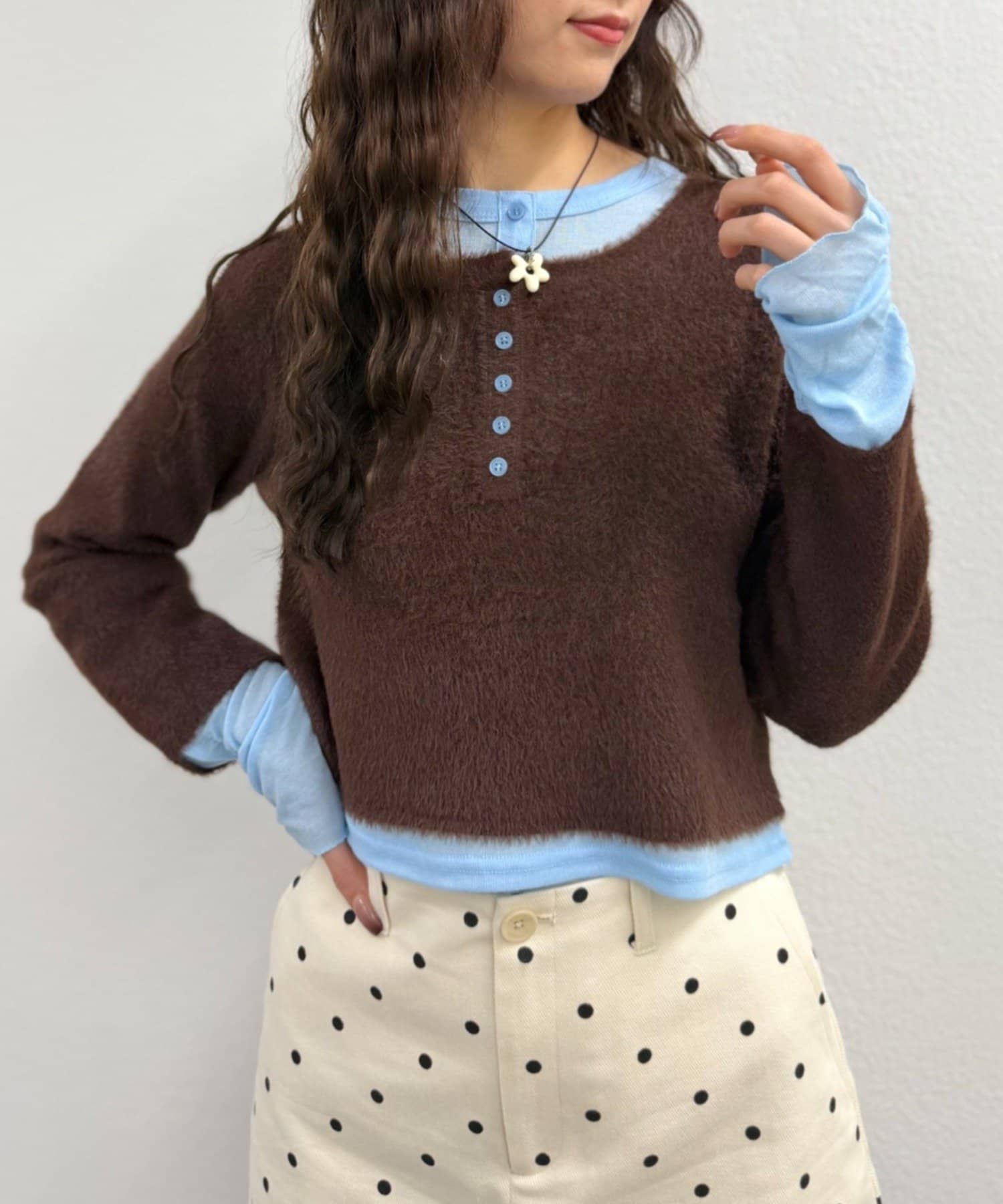 w closet(ダブルクローゼット) シャギーレイヤードニット