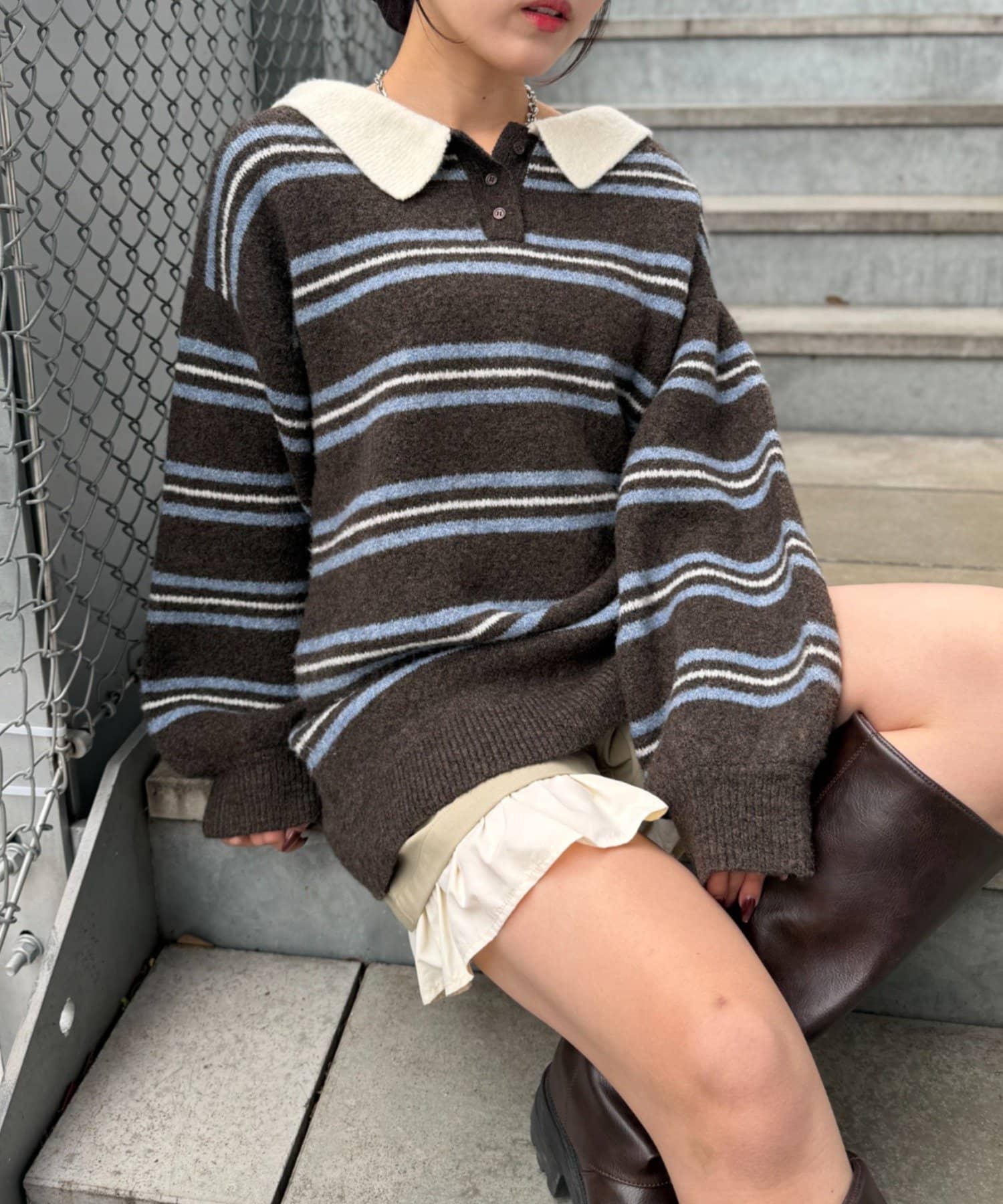 w closet(ダブルクローゼット) 【11月14日 18：30予約開始！】ボーダーラガーニット