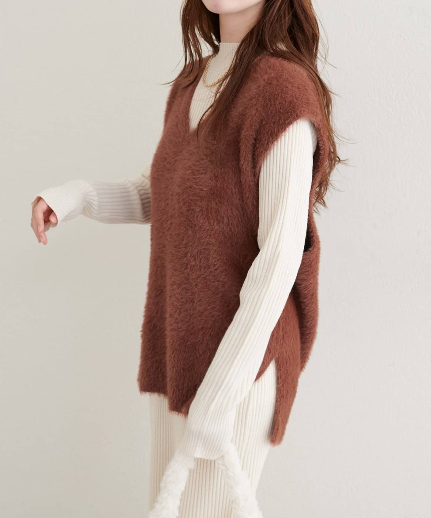 NICE CLAUP / OLIVE des OLIVE OUTLET(ナイスクラップ  / オリーブ デ オリーブ アウトレット) 【natural couture】フェザーヤーンニットベスト