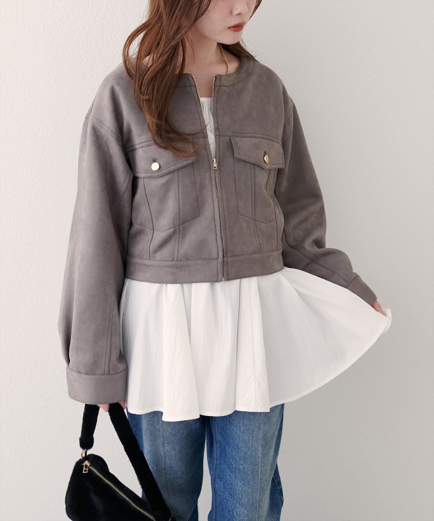 NICE CLAUP / OLIVE des OLIVE OUTLET(ナイスクラップ  / オリーブ デ オリーブ アウトレット) 【natural couture】スウェード風ブルゾン