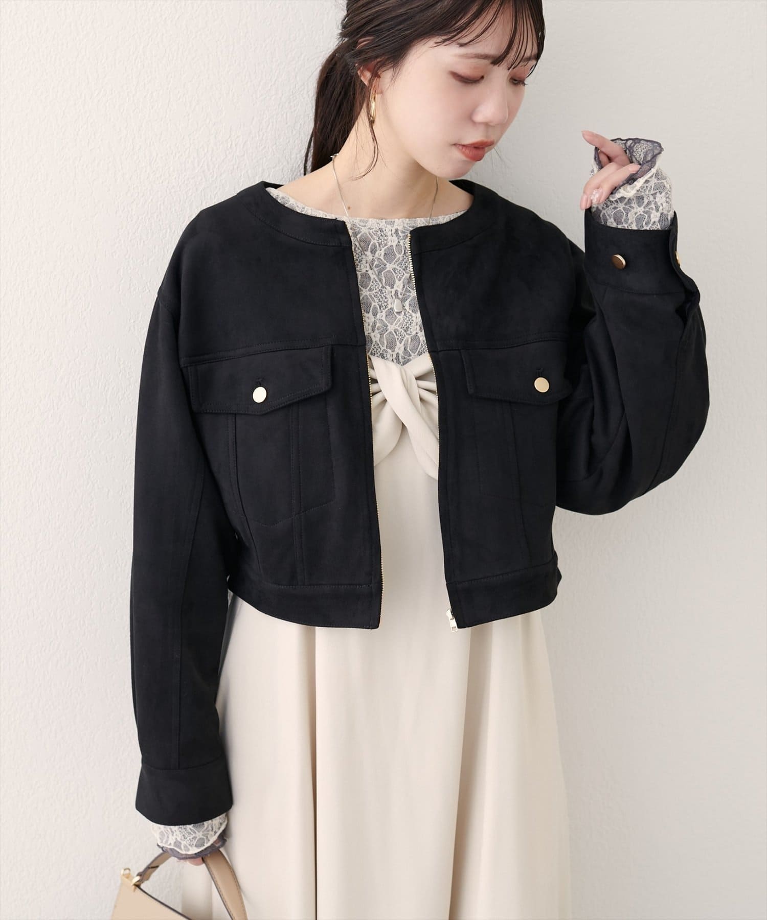 NICE CLAUP / OLIVE des OLIVE OUTLET(ナイスクラップ  / オリーブ デ オリーブ アウトレット) 【natural couture】スウェード風ブルゾン