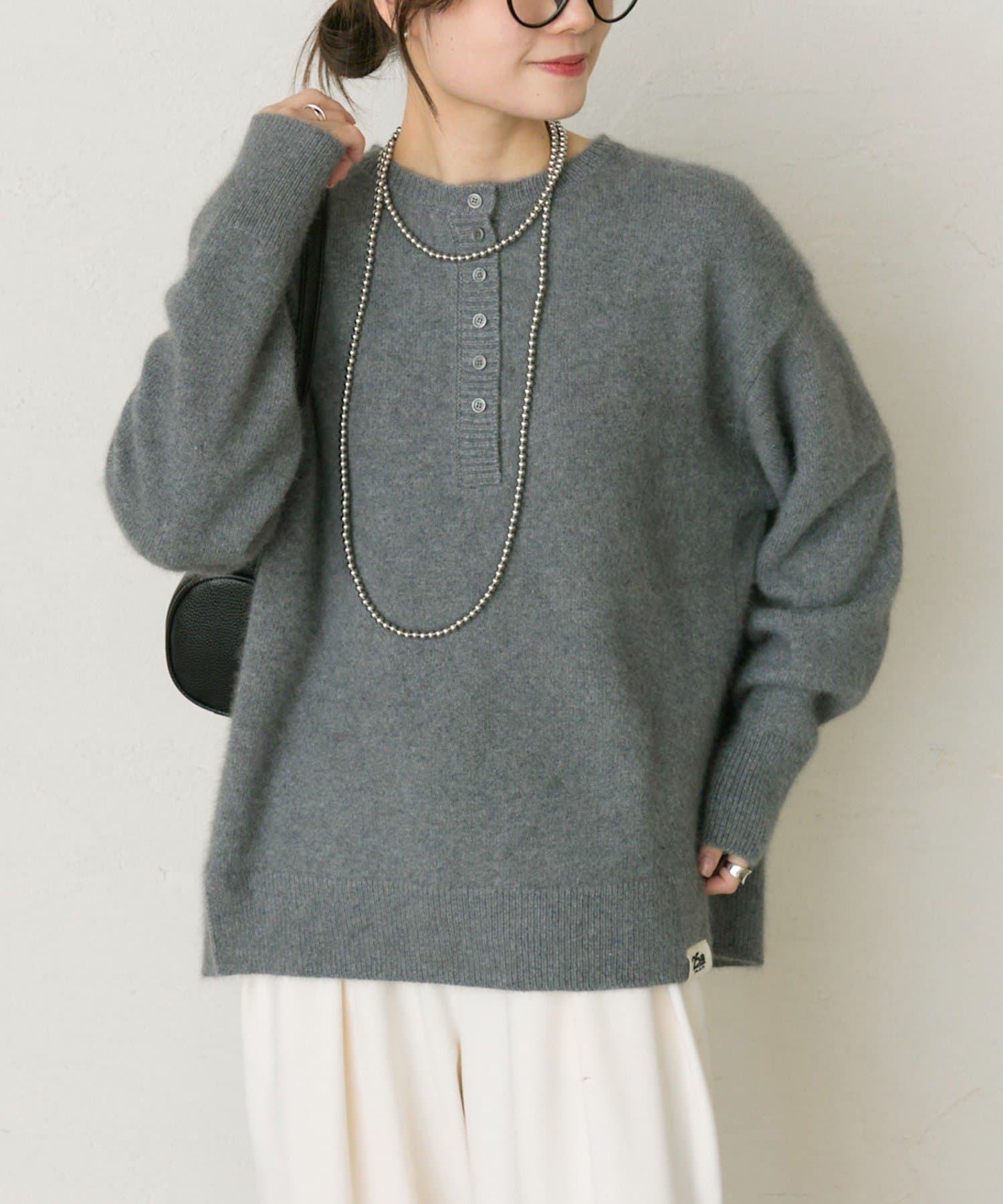 PUAL CE CIN(ピュアルセシン) 【25th】FOX混ヘンリーネックニット