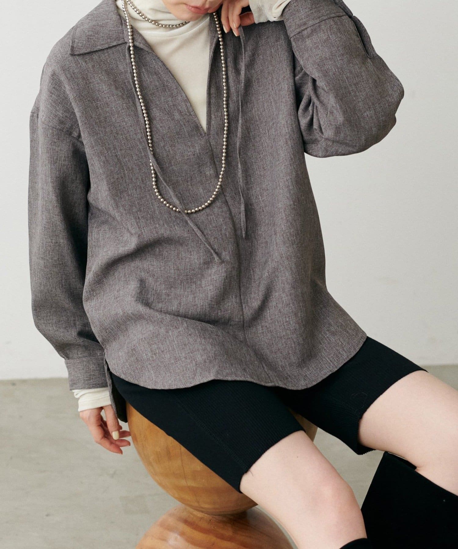 NICE CLAUP / OLIVE des OLIVE OUTLET(ナイスクラップ  / オリーブ デ オリーブ アウトレット) 【 LARUTA】ツイードライクスキッパーシャツ