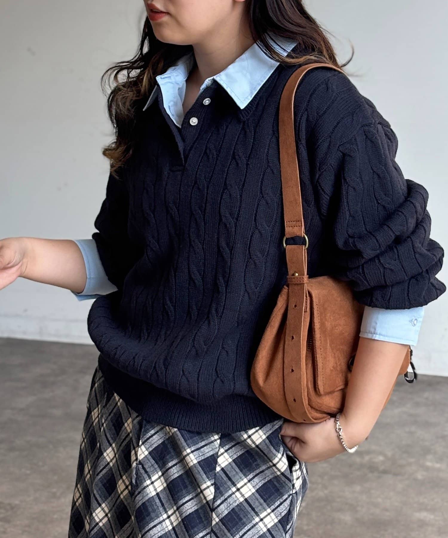 CPCM(シーピーシーエム) フェイクレイヤードケーブルニットポロ