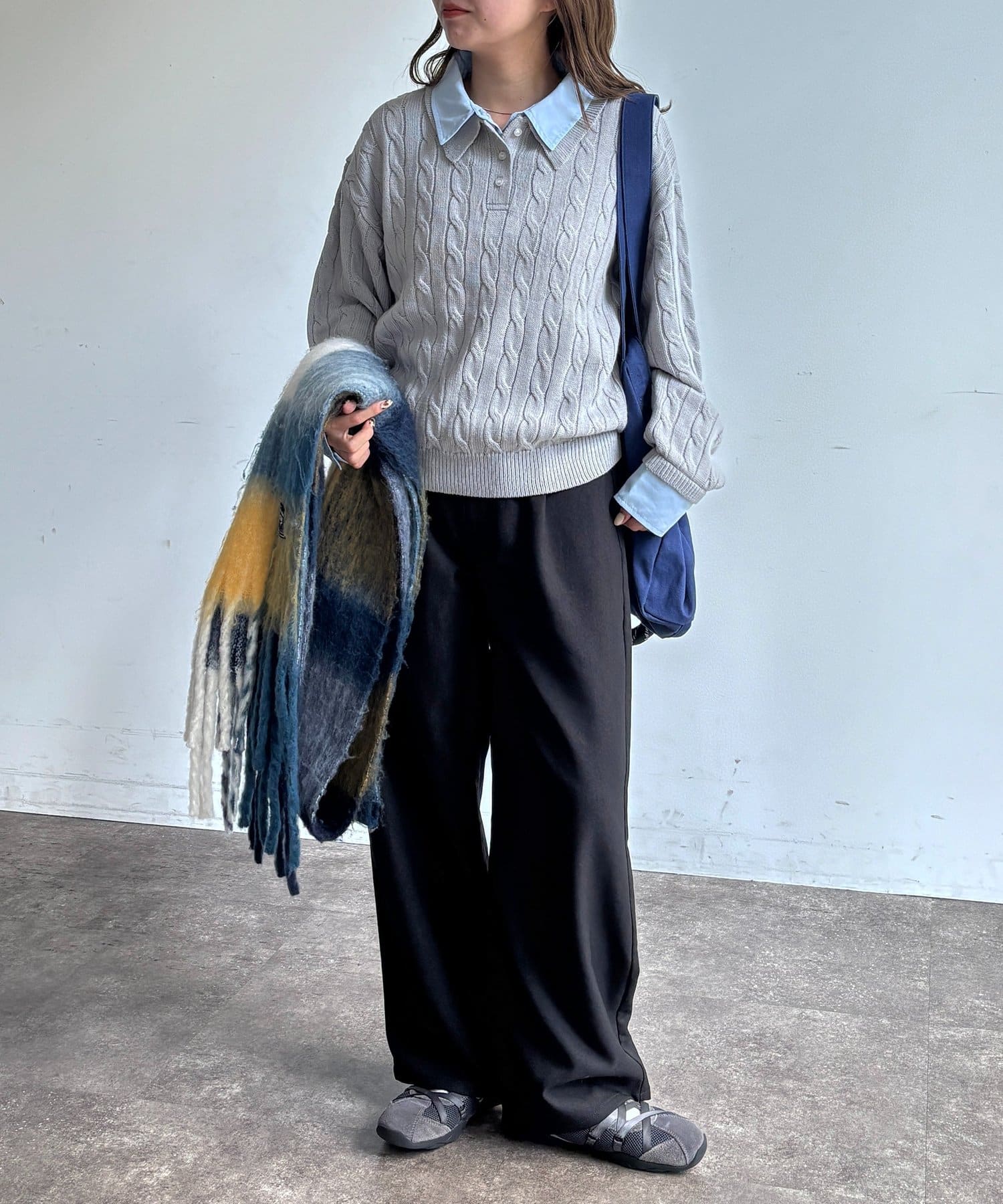 CPCM(シーピーシーエム) フェイクレイヤードケーブルニットポロ