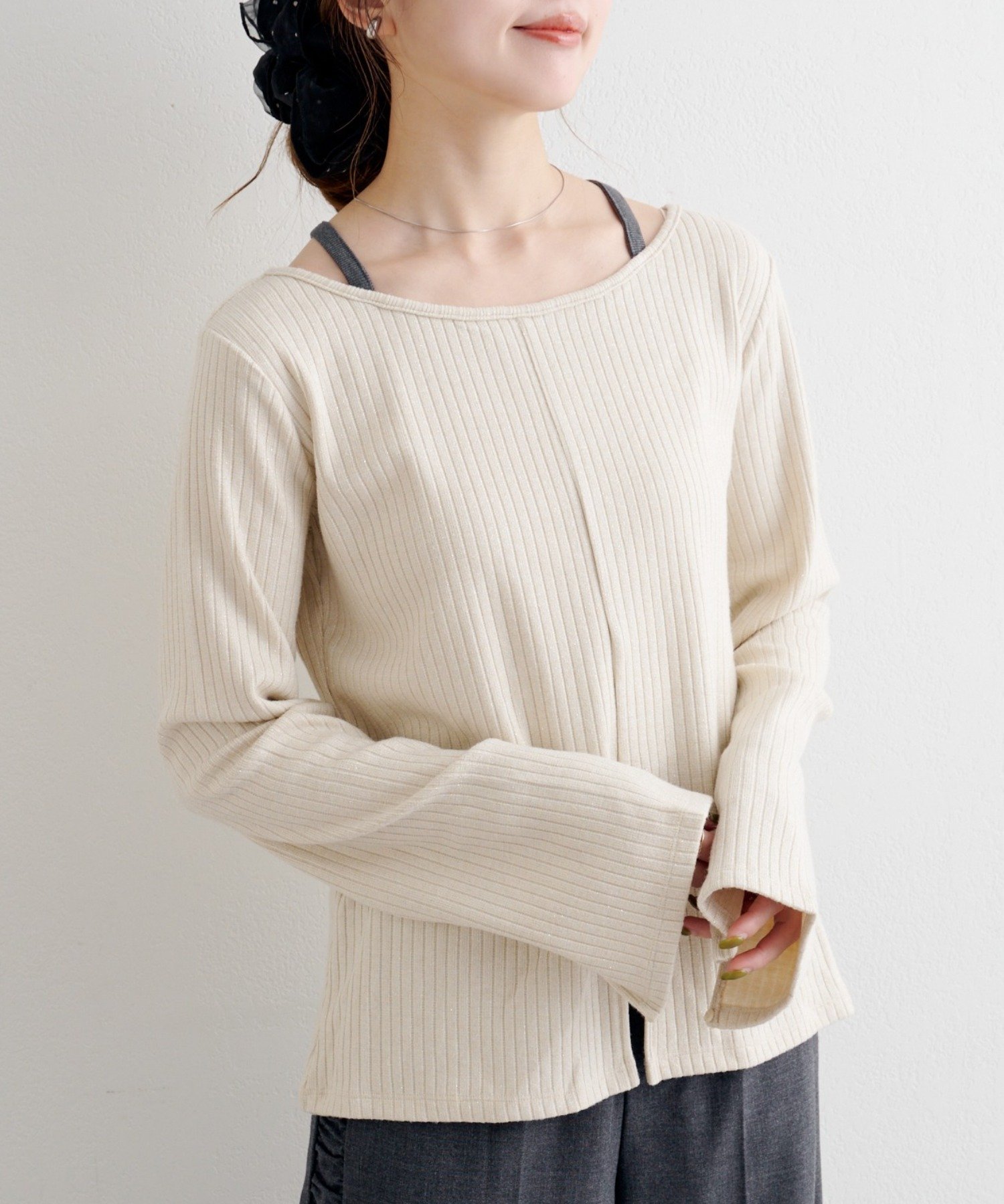 Kastane(カスタネ) B ラメリブスリットトップス