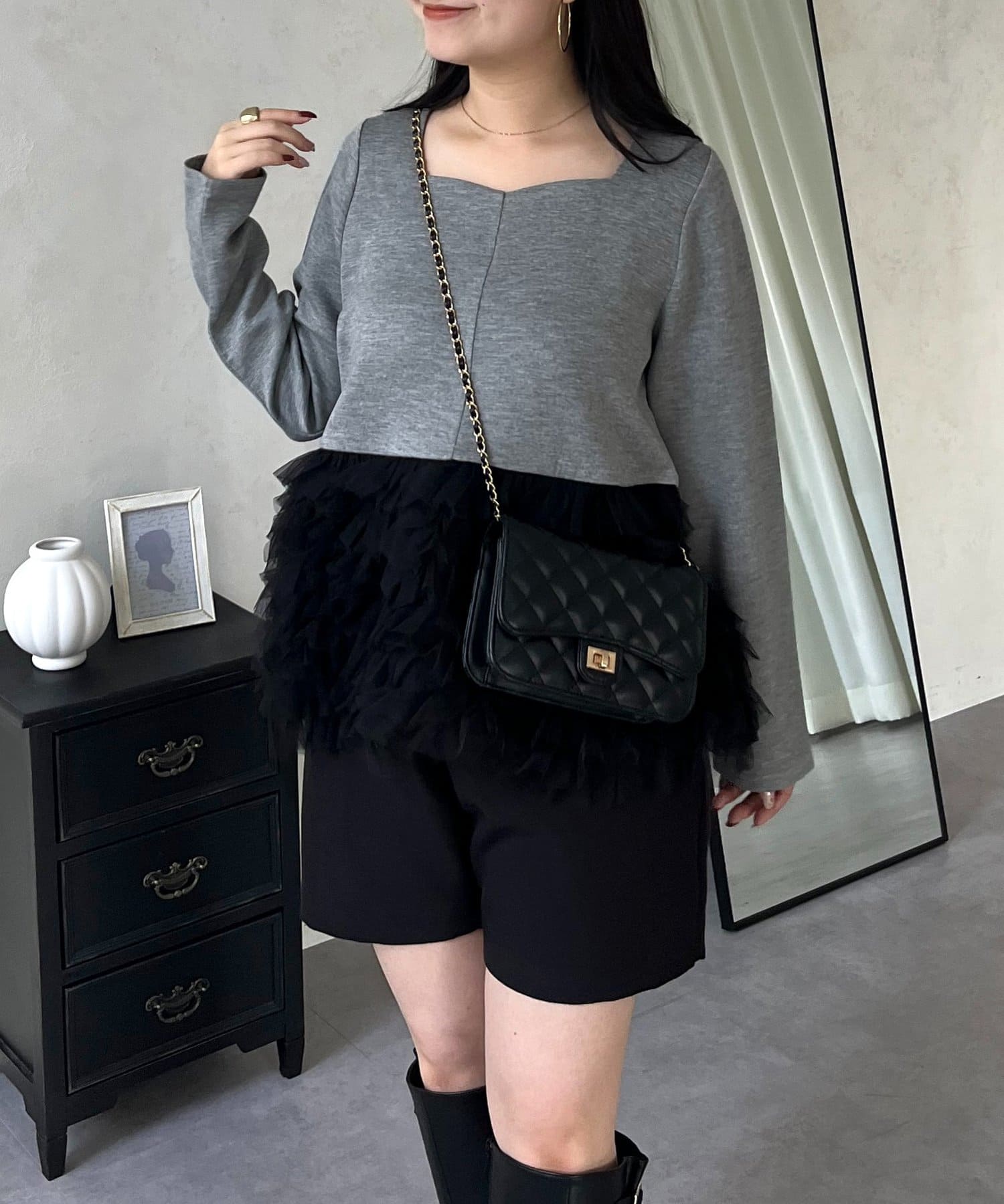 prose verse(プロズヴェール) ハートネックボリュームチュールペプラムトップス