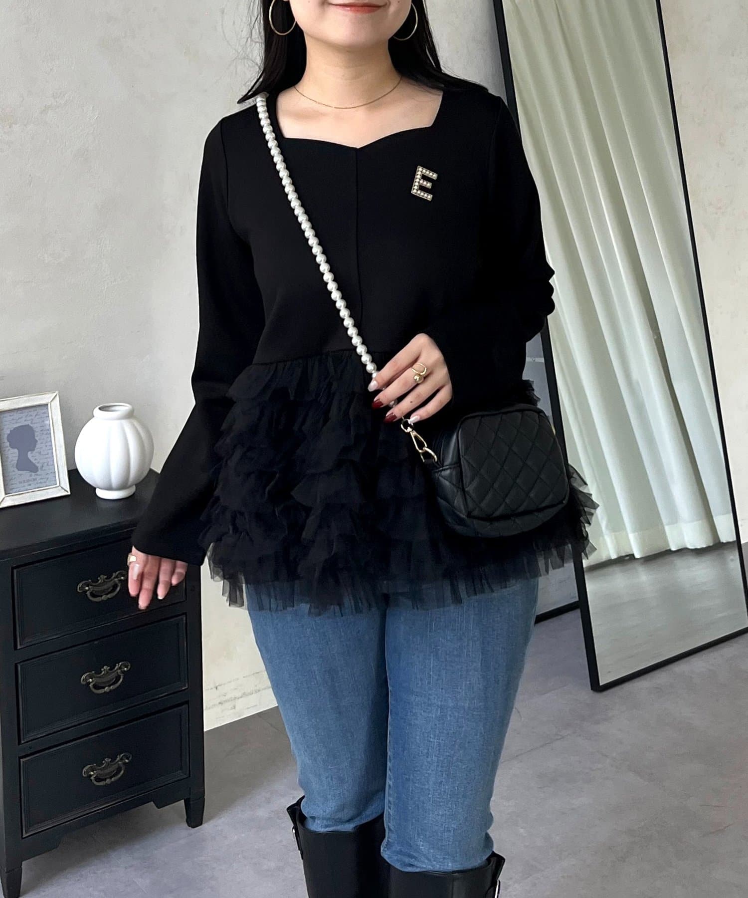 prose verse(プロズヴェール) ハートネックボリュームチュールペプラムトップス