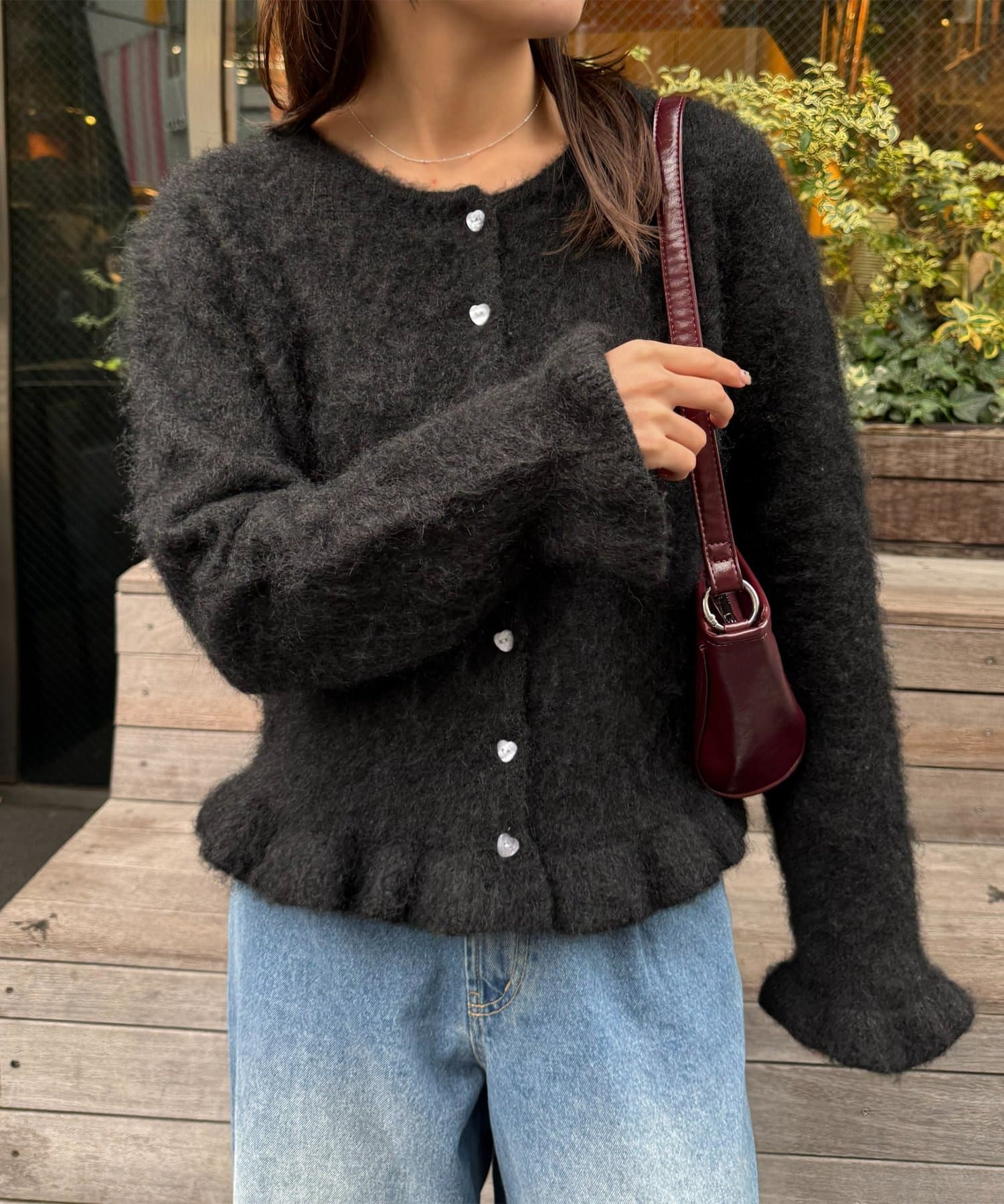 DISCOAT(ディスコート) 【umm．】ハート釦フリルニットカーデ