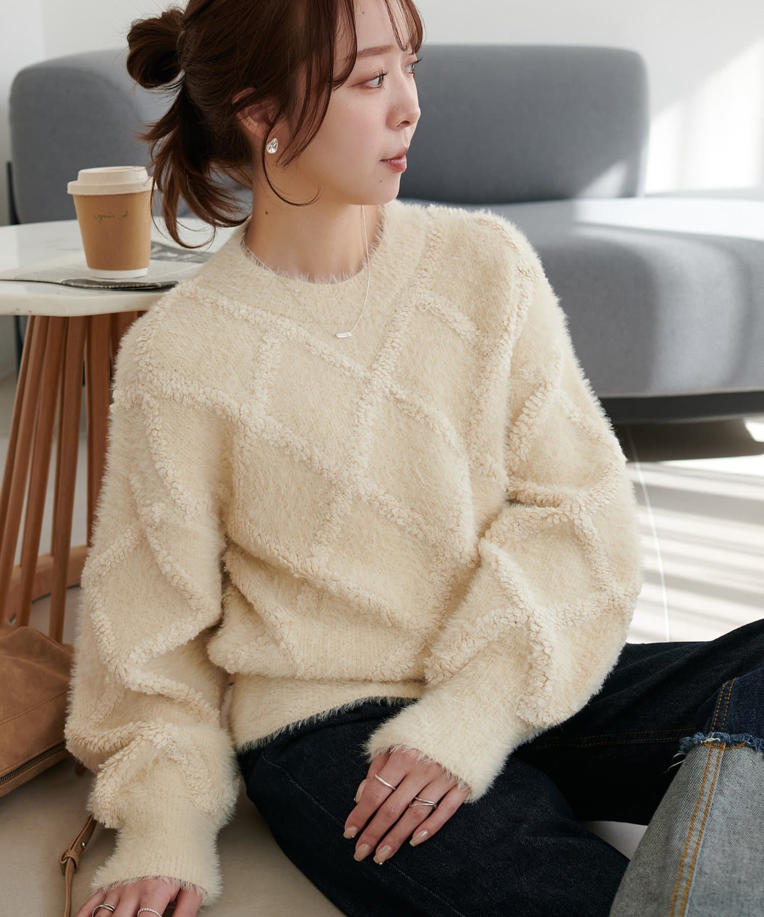 DISCOAT(ディスコート) フェザーヤーンダイヤ柄プルオーバー