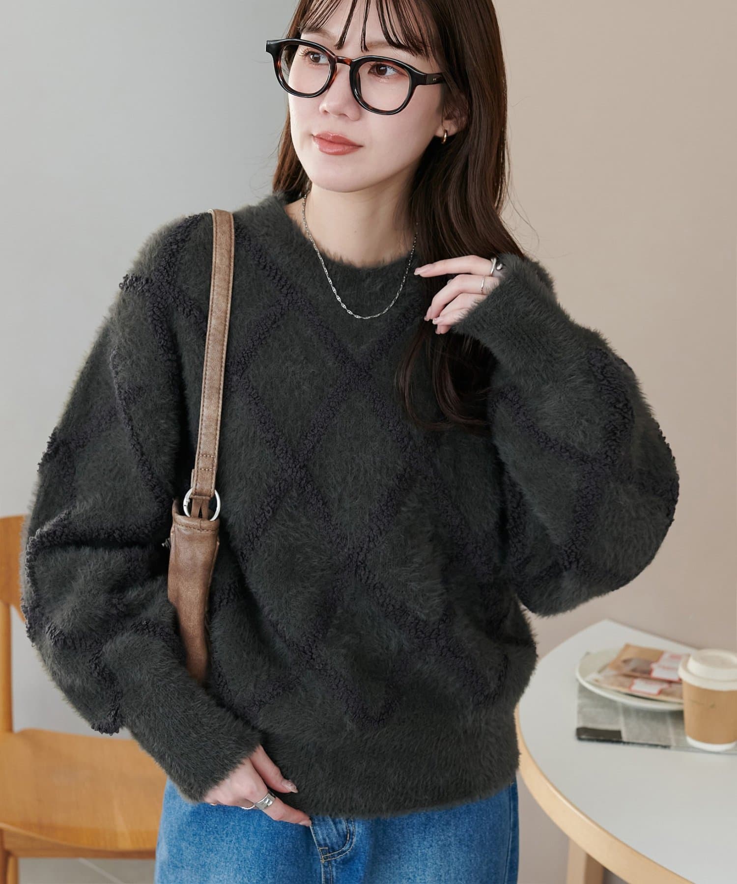 DISCOAT(ディスコート) フェザーヤーンダイヤ柄プルオーバー