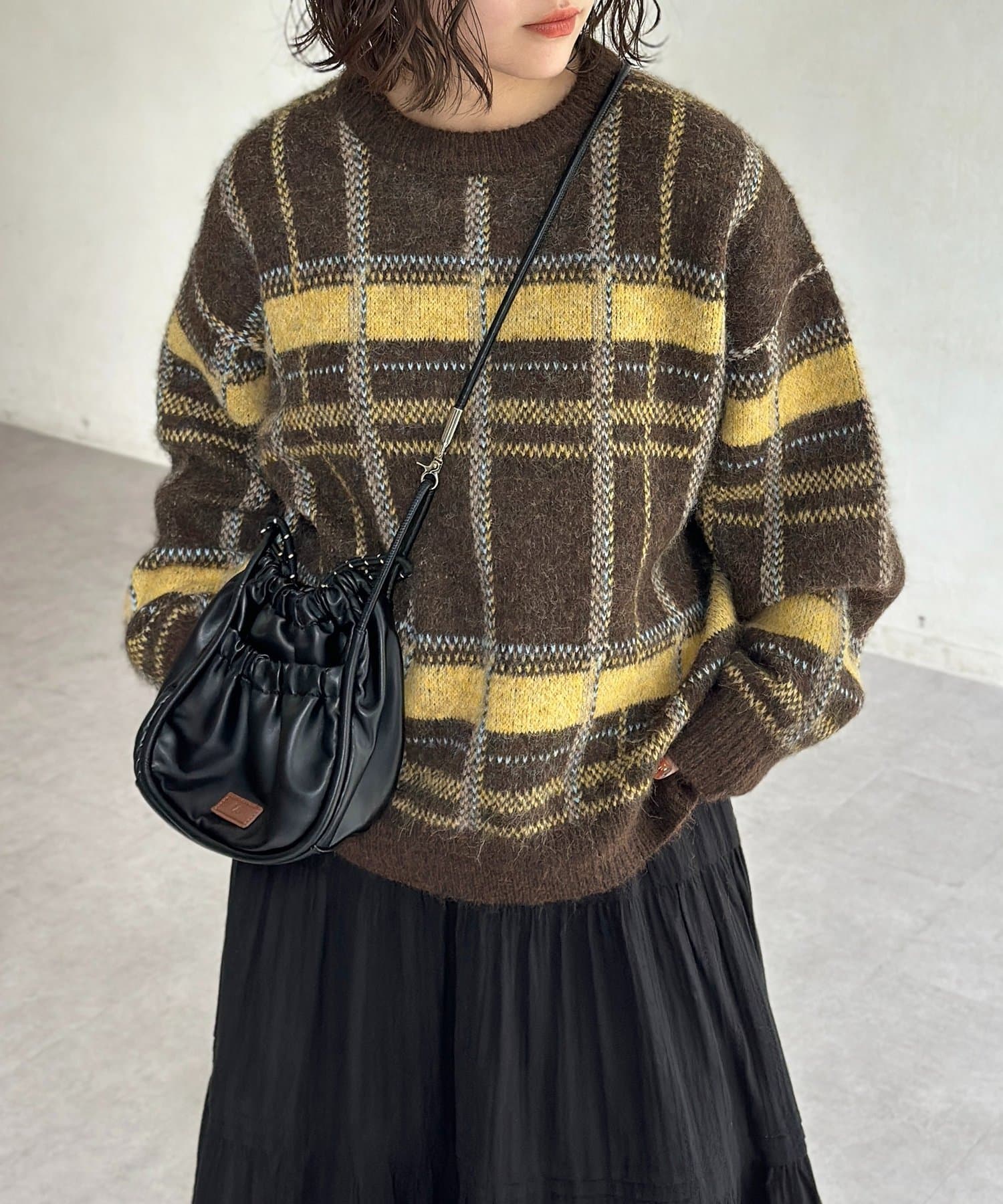 CPCM(シーピーシーエム) モヘアライクチェックニットプルオーバー