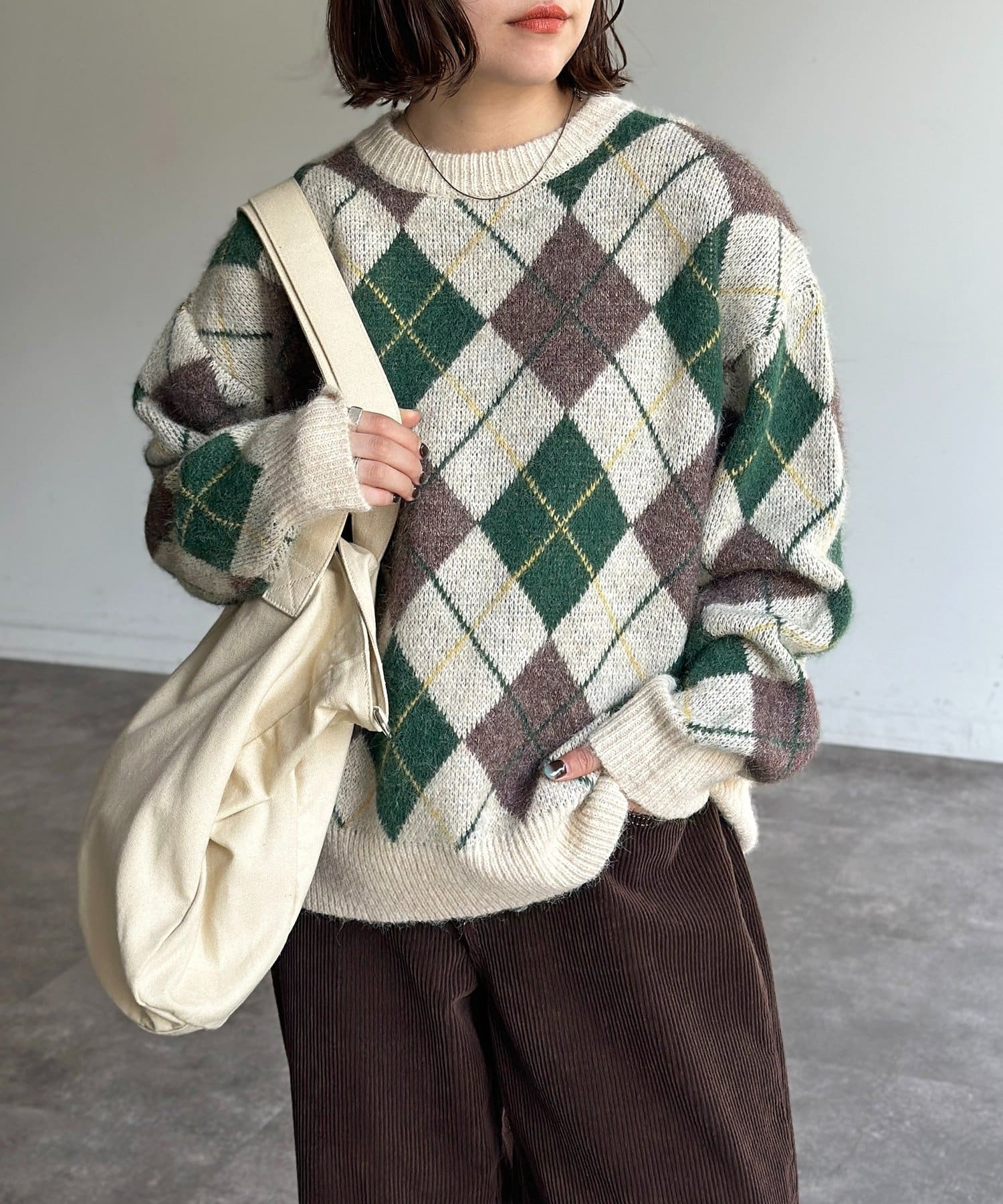 CPCM(シーピーシーエム) モヘアライクチェックニットプルオーバー