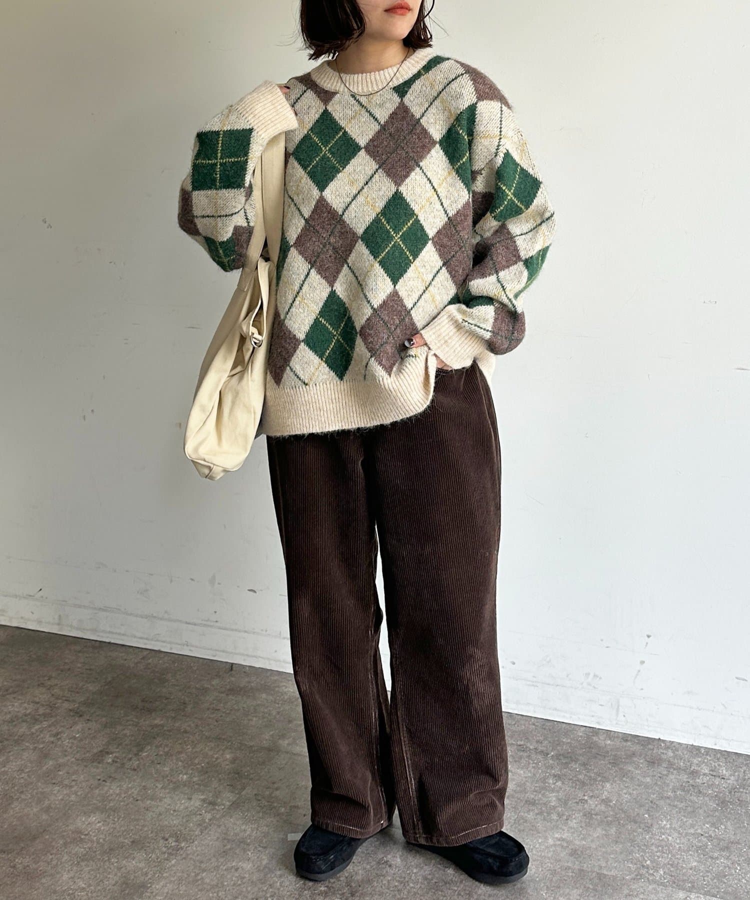 CPCM(シーピーシーエム) モヘアライクチェックニットプルオーバー