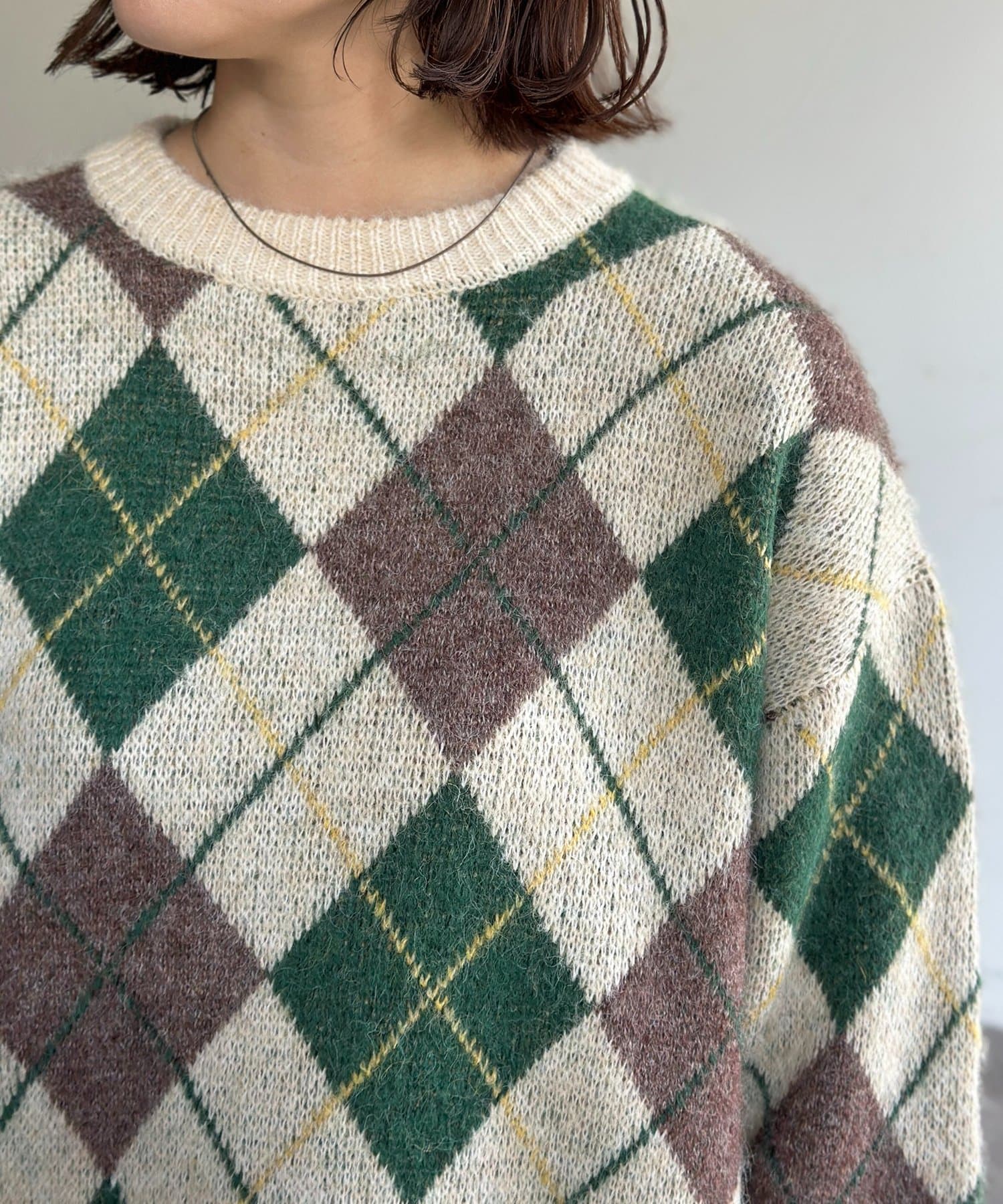 CPCM(シーピーシーエム) モヘアライクチェックニットプルオーバー