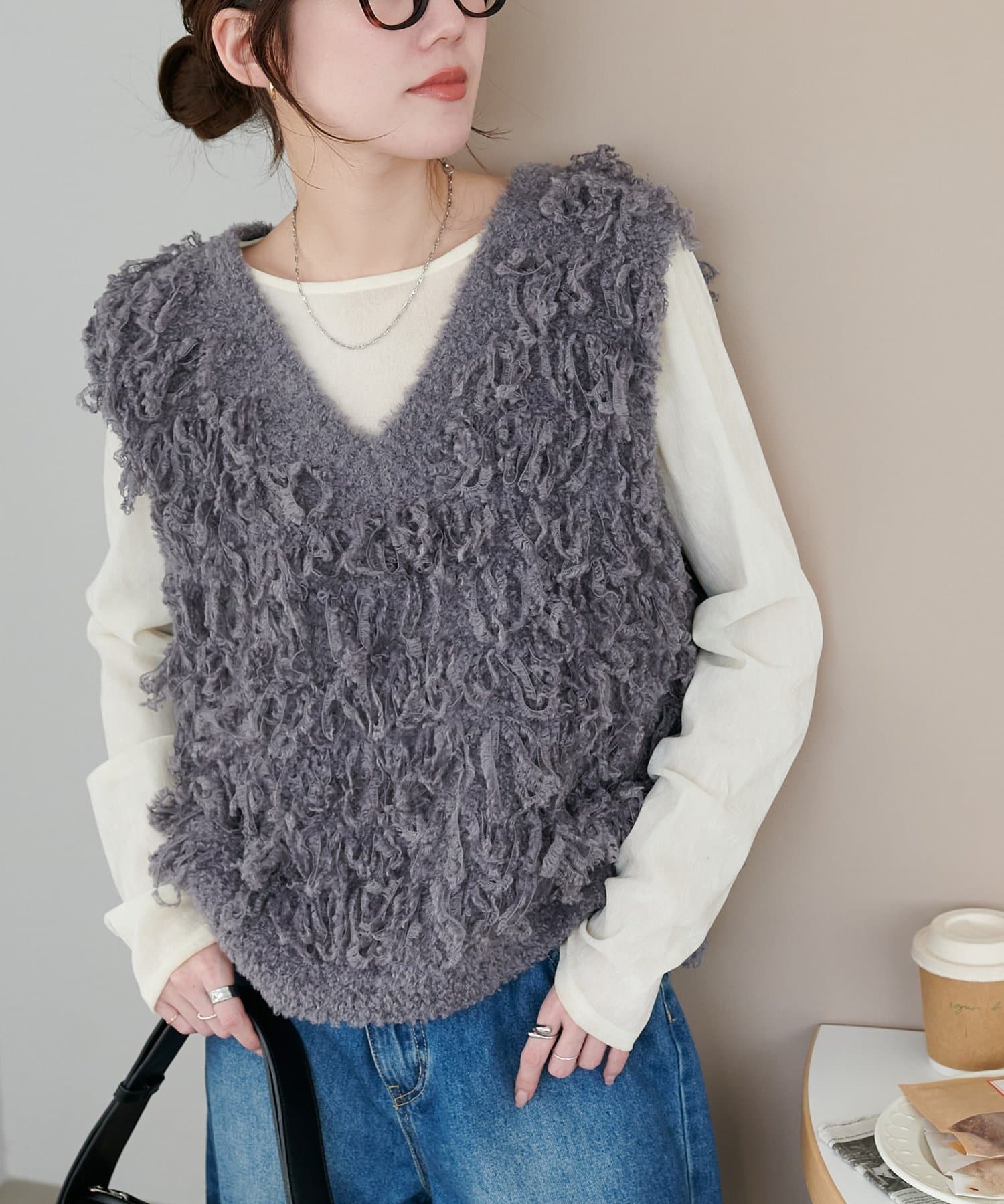 DISCOAT(ディスコート) フリンジVネックベスト