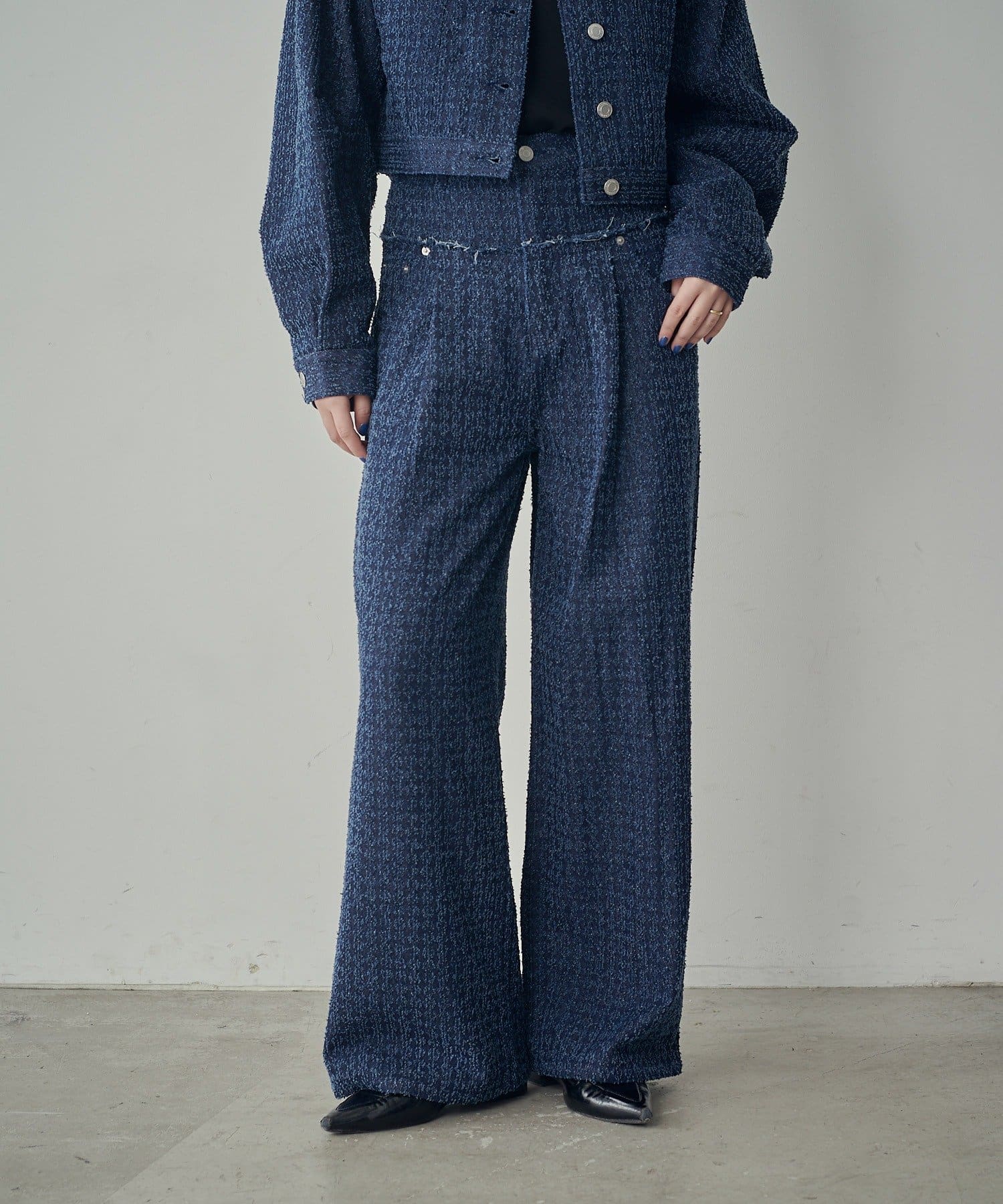 -goocy-(グーシー) 【セットアップ対応】クラッシュデニム切替タックパンツ