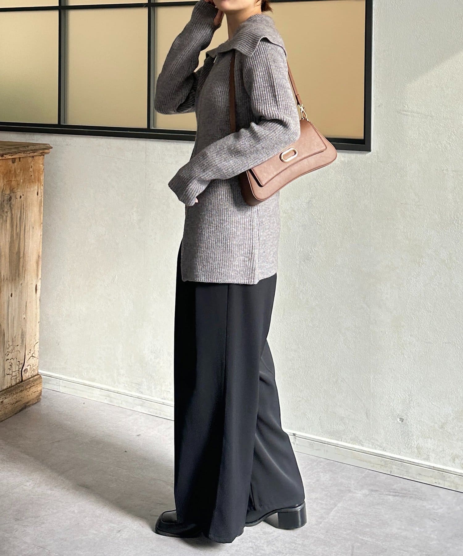 Thevon.(ゼヴォン) 襟付きWジップチュニックカーディガン