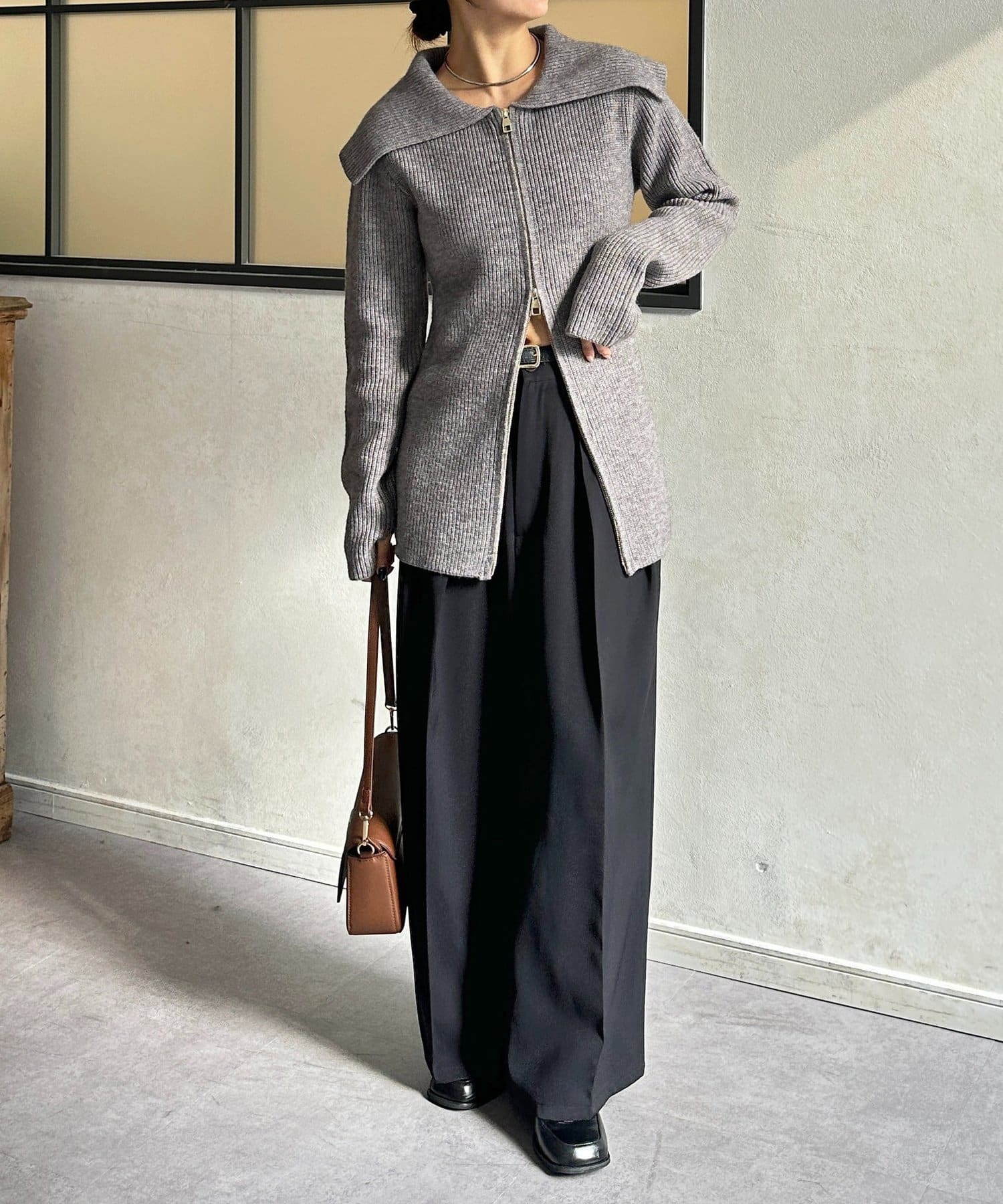 Thevon.(ゼヴォン) 襟付きWジップチュニックカーディガン