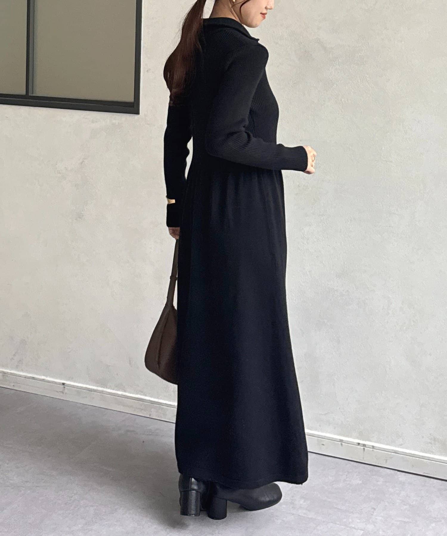 Thevon.(ゼヴォン) ハーフジップリブニットフレアワンピース