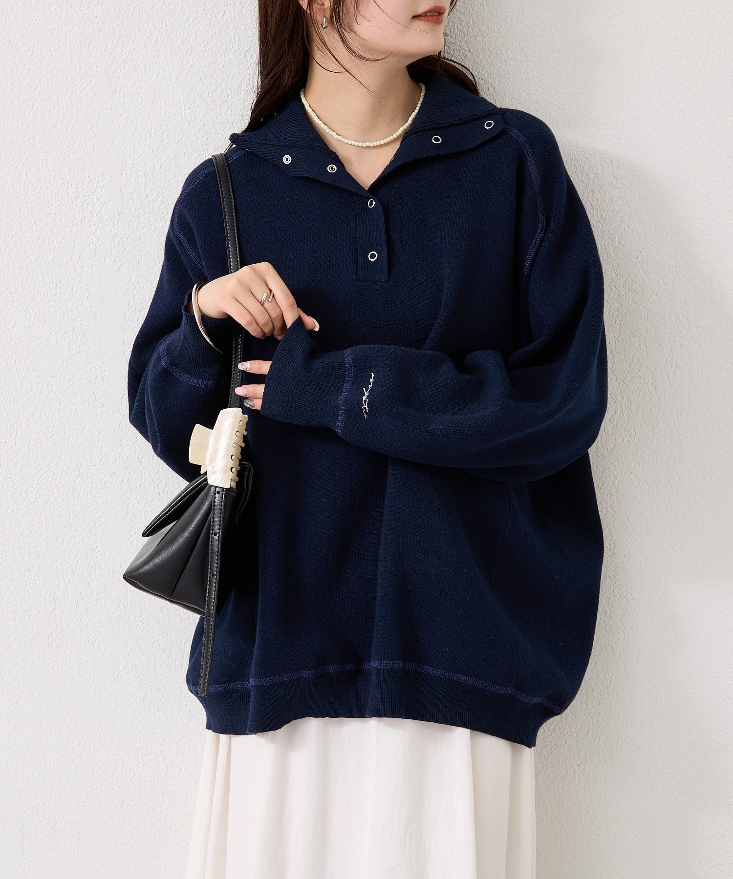 mystic(ミスティック) スウェットライクヘンリーニット