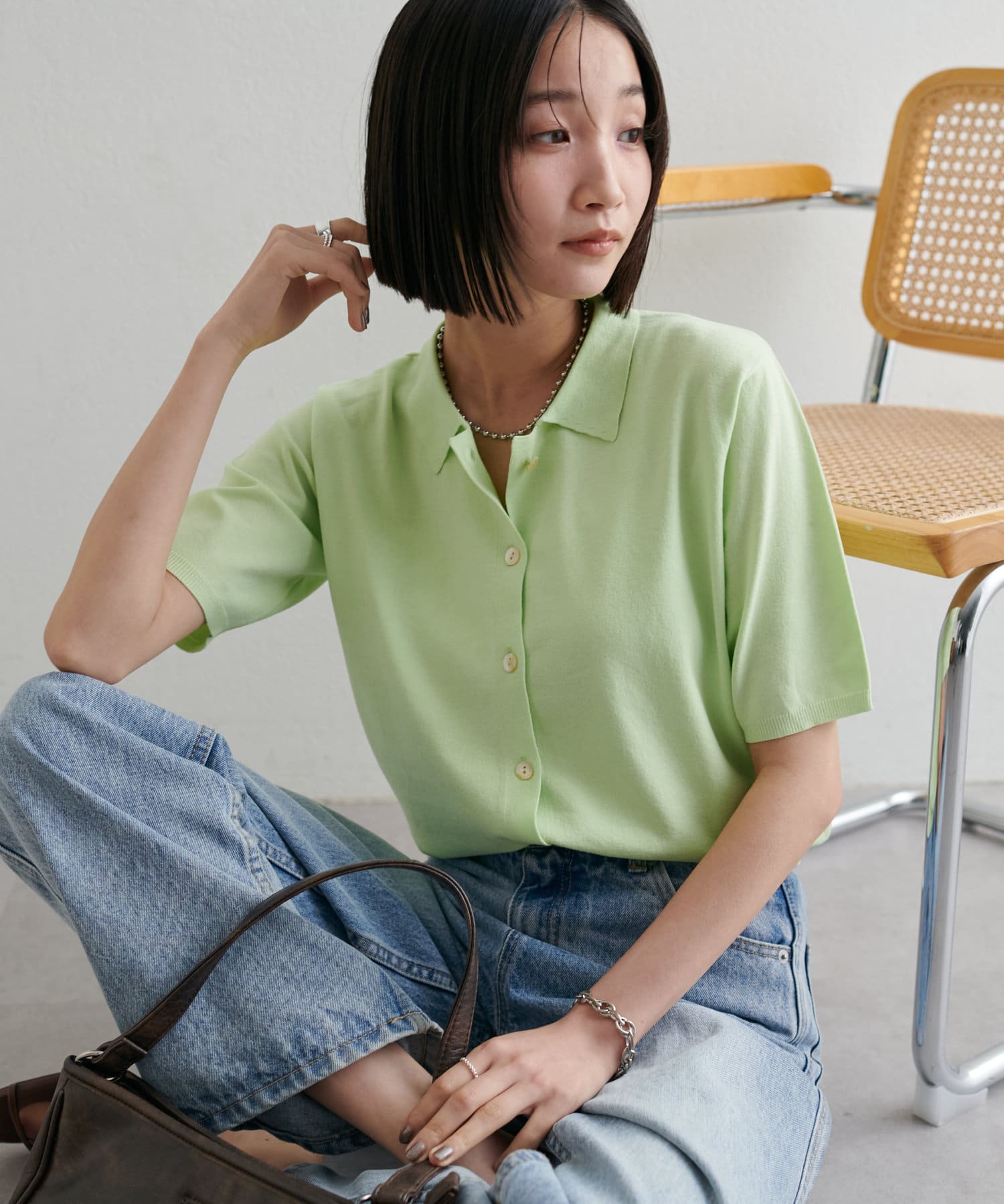 OUTLET(アウトレット) 【Discoat】サラモチ衿付き半袖カーディガン