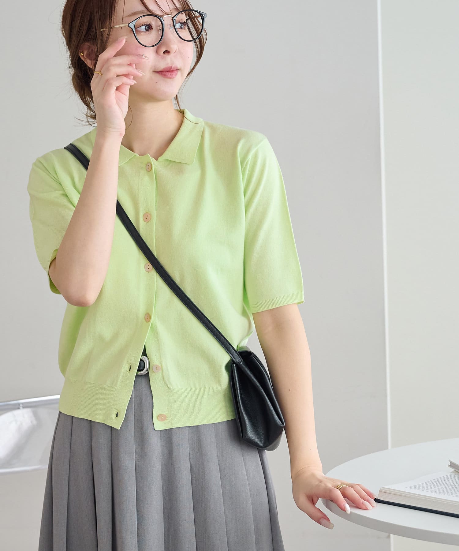 OUTLET(アウトレット) 【Discoat】サラモチ衿付き半袖カーディガン